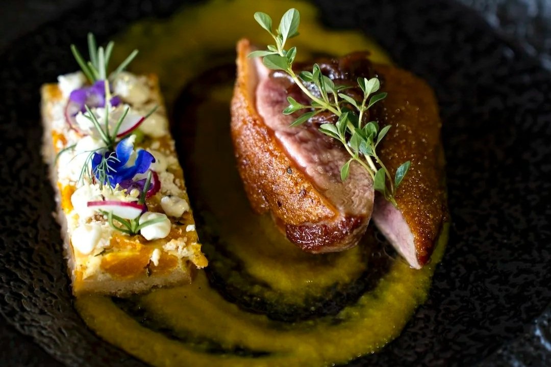 duck and pumpkin tart at embers ubud