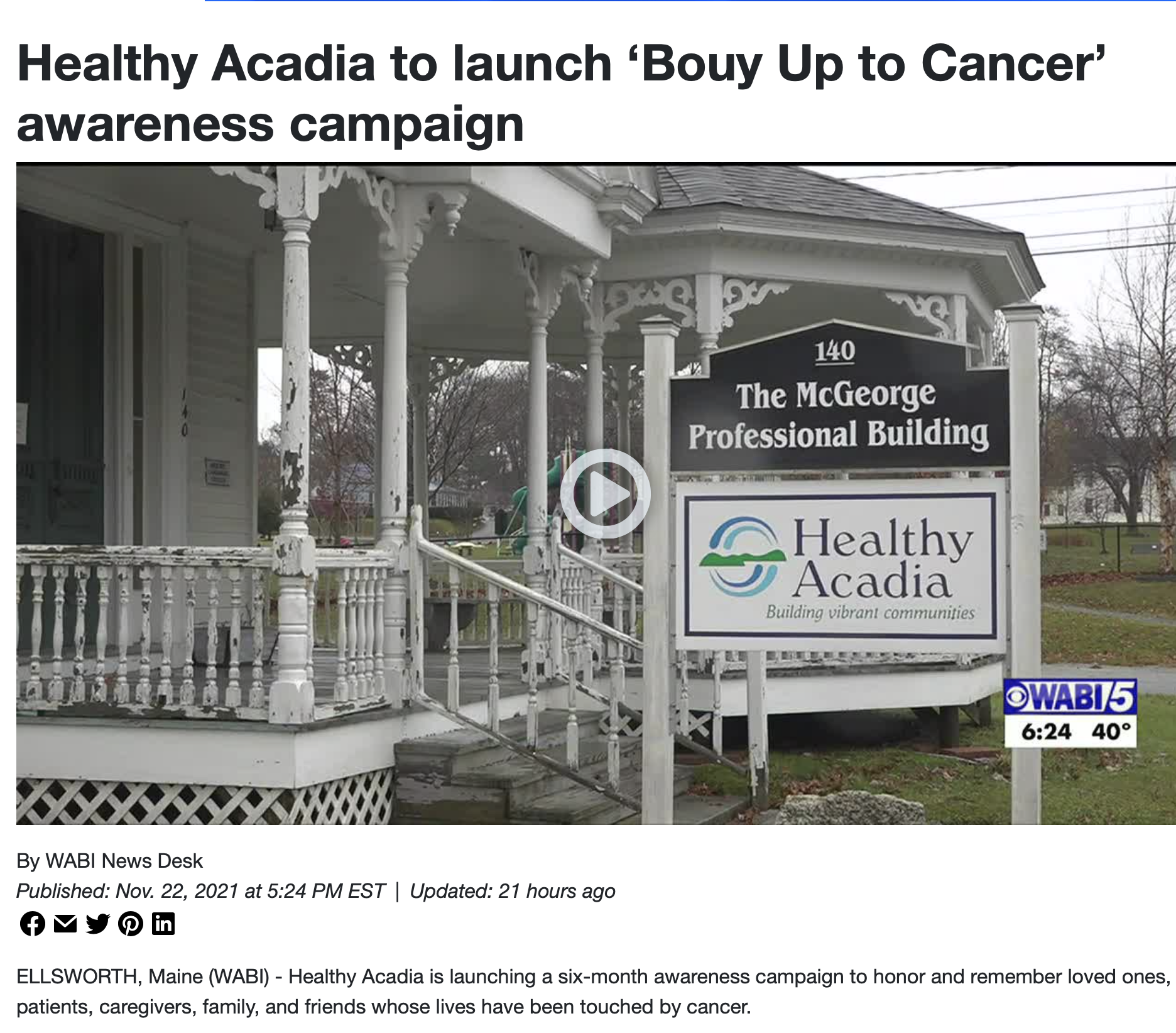 Healthy Acadia to launch ‘Bouy Up to Cancer’ awareness campaign