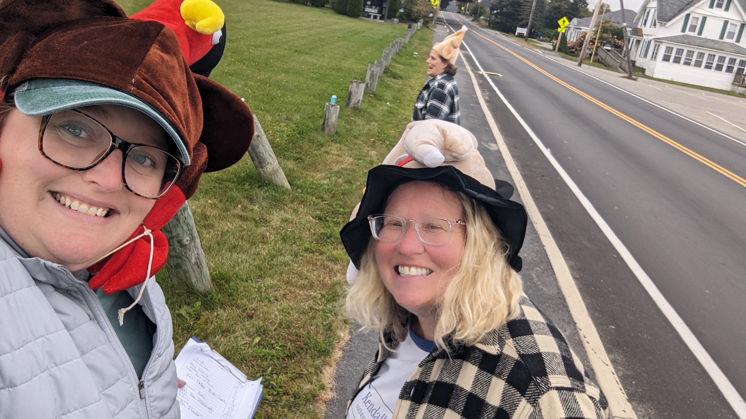  Healthy Acadia's Sara McConnell (left) and community member Georgie Kendall collect donations at Flat Iron Corner, Lubec during the 19th Annual Washington County Turkey-A-Thon. 