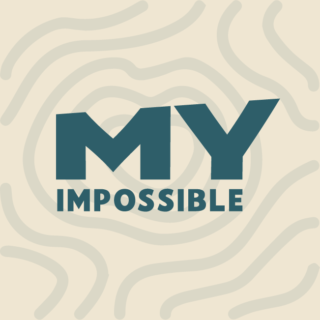Text saying "MY IMPOSSIBLE" on a beige background with light gray abstract lines.