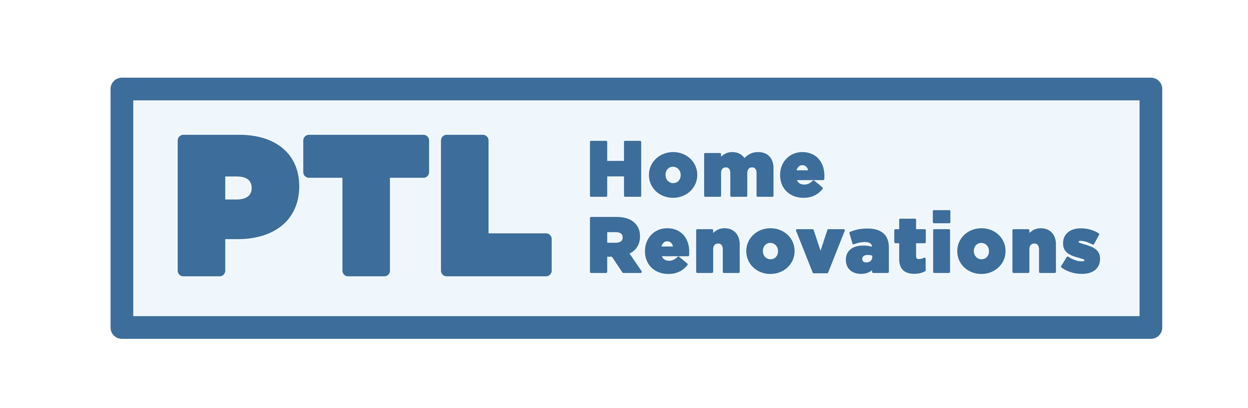 Logo for PTE Home Renovations with blue text on a white background