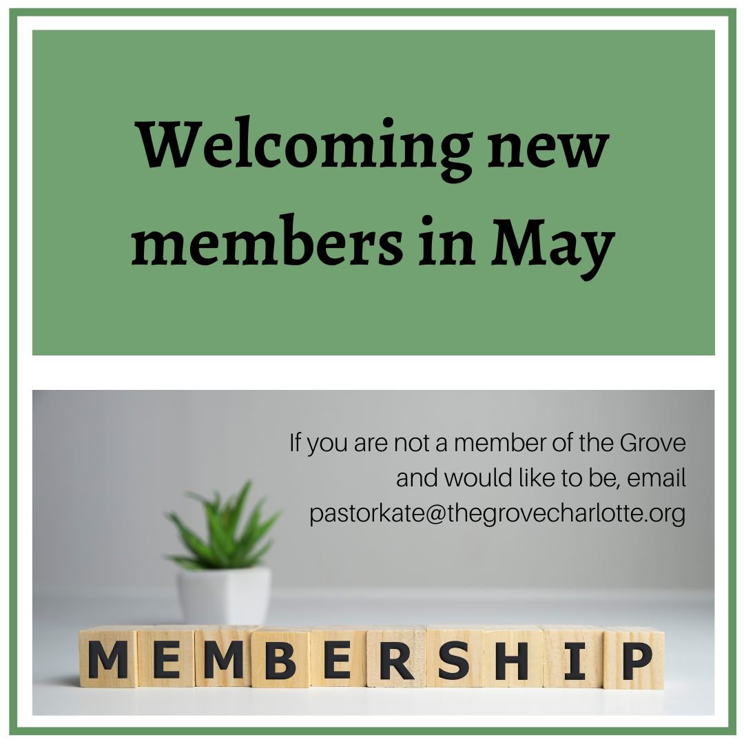 Is the Lord leading you to become a member of the church? If you have been worshipping with us and are ready to officially become a member of the Grove family, send Pastor Kate at pastorkate@thegrovecharlotte.org