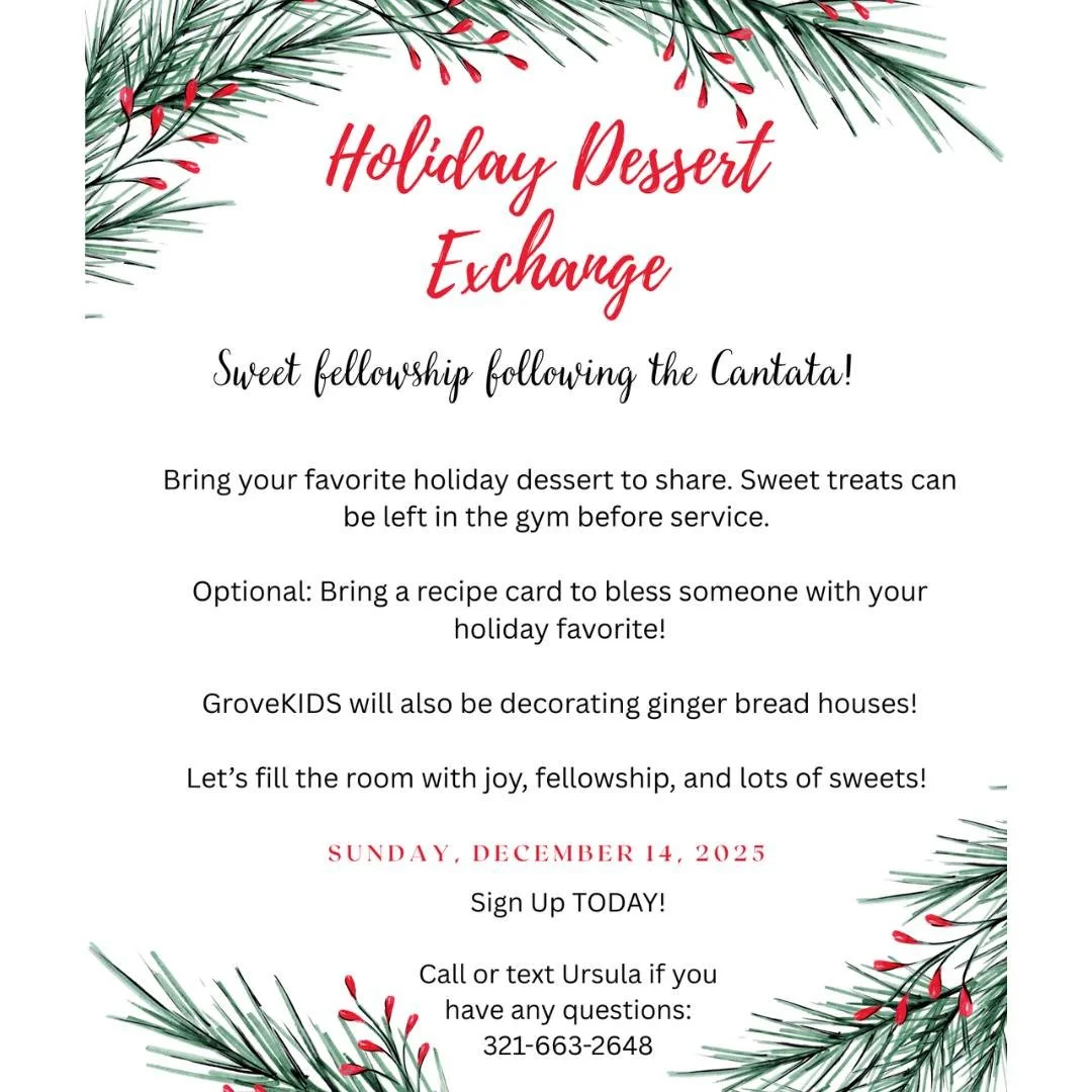 Join us for a Holiday Dessert Exchange this SUNDAY! After the Cantata we will be exchanging cookies, cakes, peppermint bark....all of your favorite Christmas treats! You can also bring a recipe card to share with someone else. If you have any questio