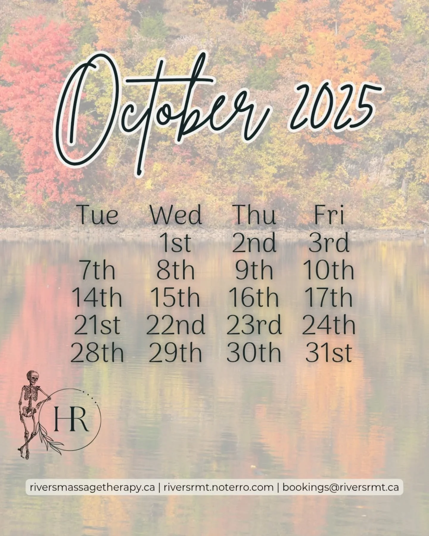 Happy Thanksgiving &amp; Spooky Season 

It's the most wonderful time of year 👻

Clients check your inboxes!

#riversrmt #owc #oshawawellnesscollective #octobervibes #spookyseason