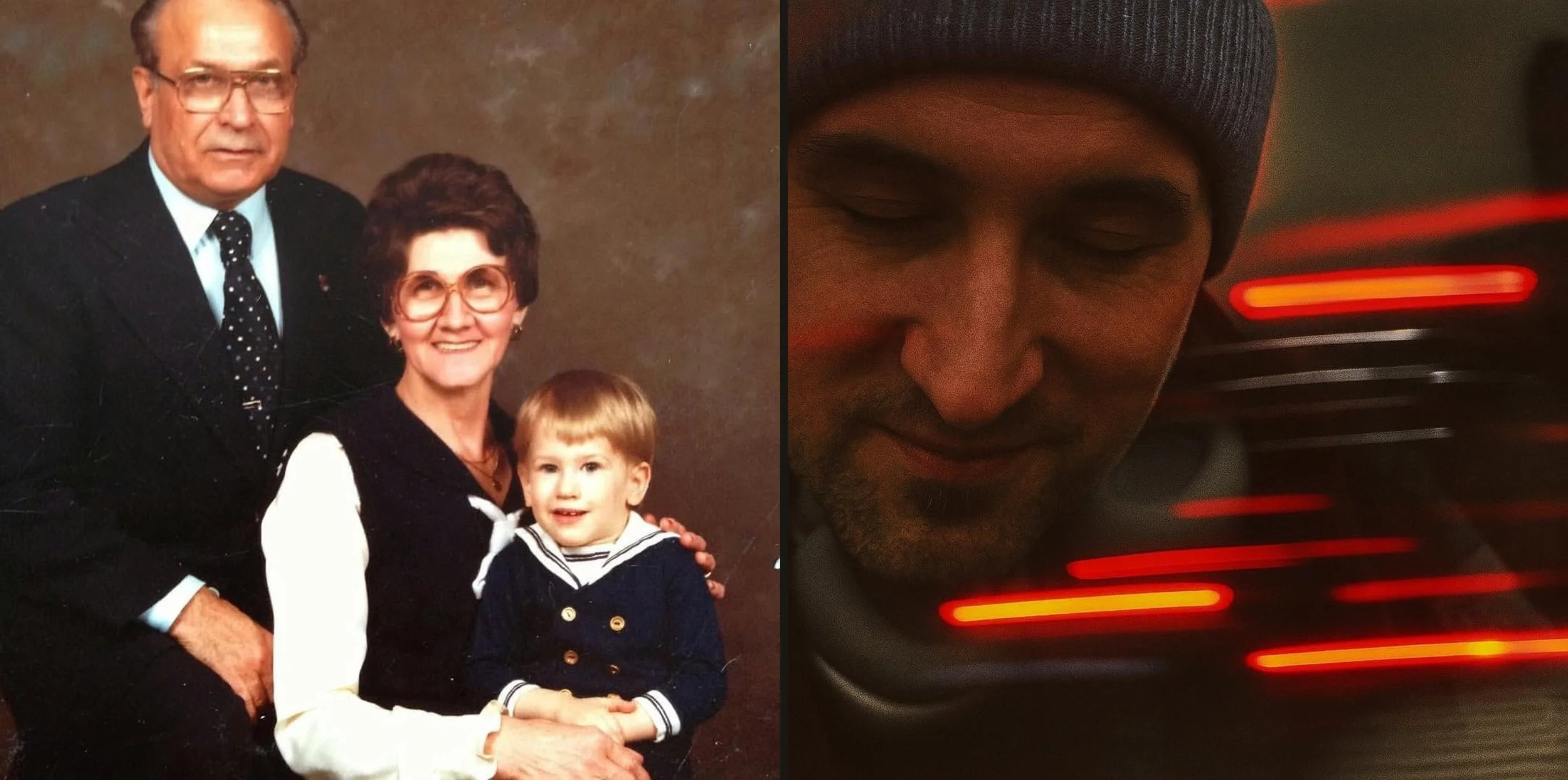 Left, Leon and Krystyna Korona with their grandson as a small boy. Right, Paul Korona Dyer today.