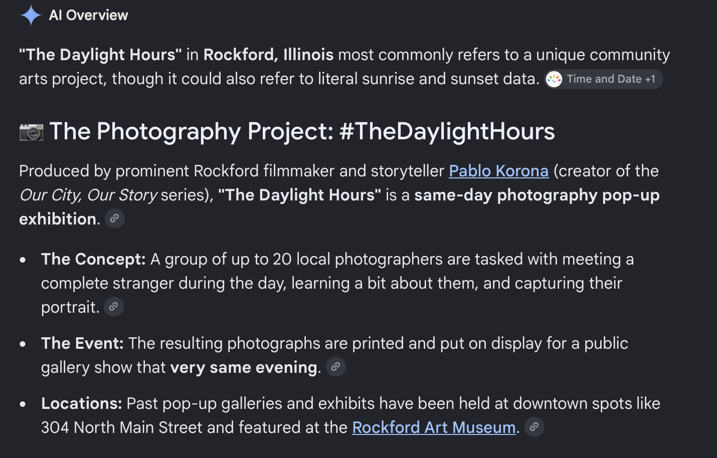 The AI description of what TheDaylightHours is.