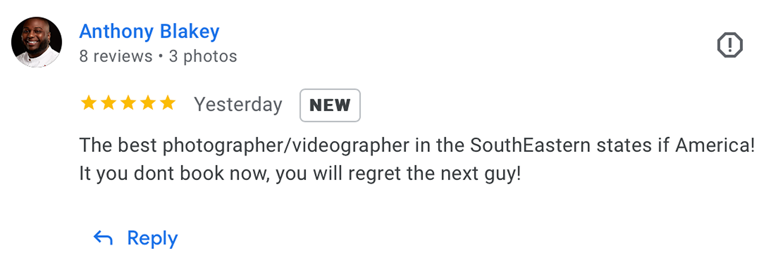 google review from award winning chef. chef Tony tone.