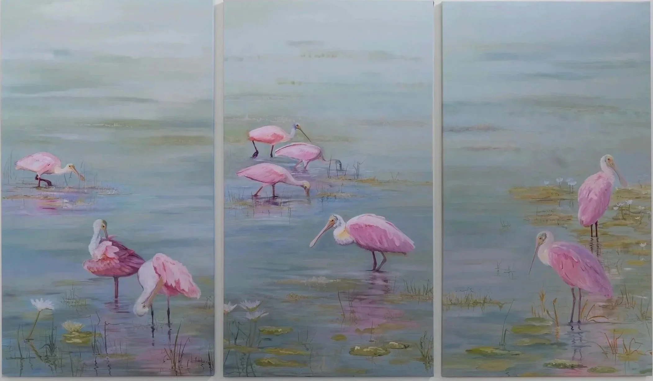 Spoonbills ii, 2025
Oil on paper
90" x 48" per panel