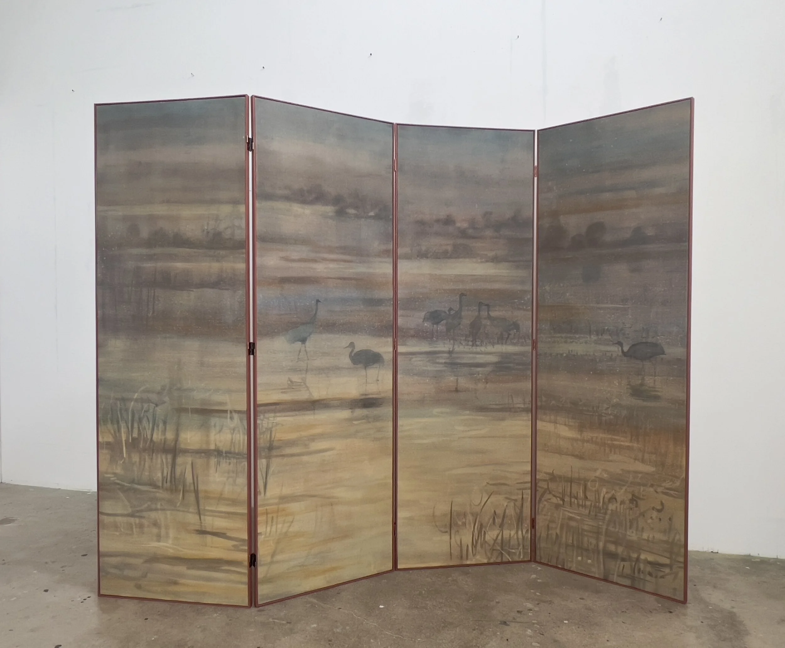 Woodstorks, 2025
Oil on linen
 4 panel paravent screen
24" x 72" per panel