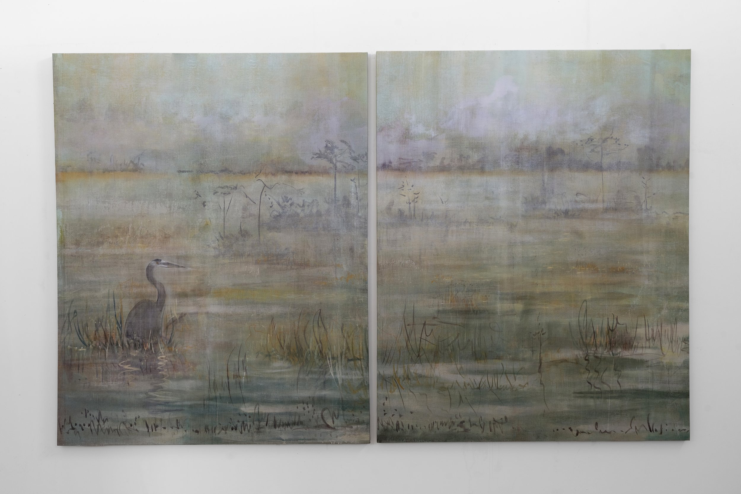 The writing on the wall,  2025
Acrylic on linen
72" x 60" per panel