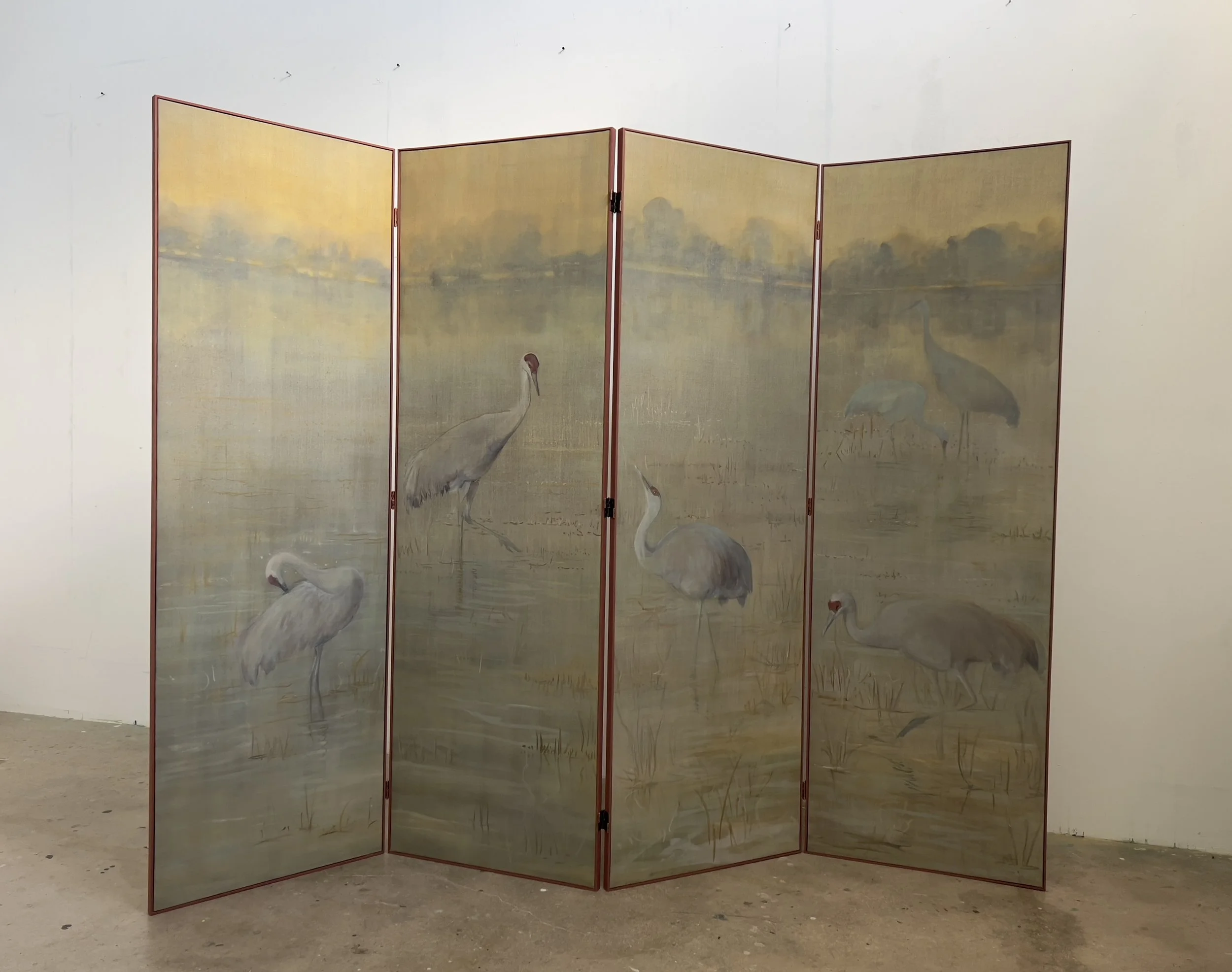 Woodstorks, 2025
Oil on linen
 4 panel paravent screen
24" x 72" per panel
