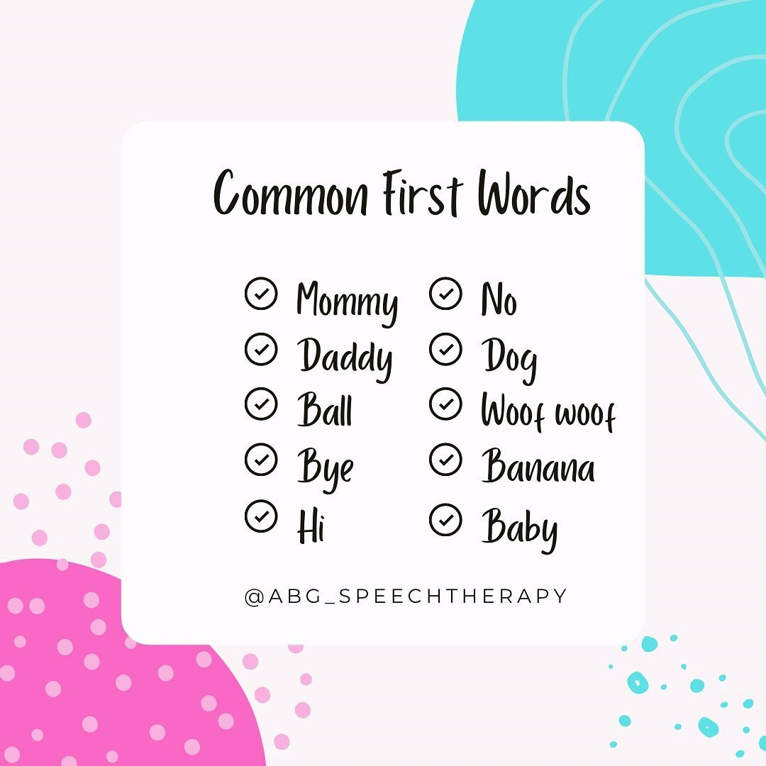 What was your child&rsquo;s first word? Comment below👇🏻

Children typically say their first word between 10-14 months of age.

Here are some common first words:
Mommy/mama
Daddy/dada
Ball
Hi
Bye
No
Dog
Woof woof
Banana
Baby

Did your child&rsquo;s 