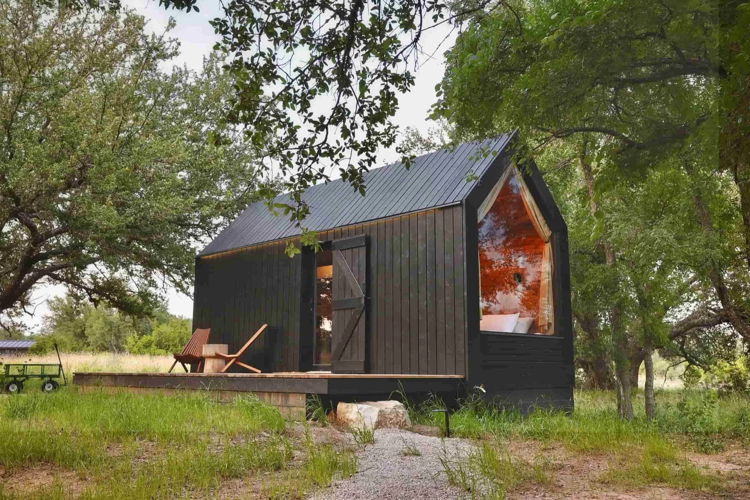 Modern cabin nestled in the Texas Hillcountry.