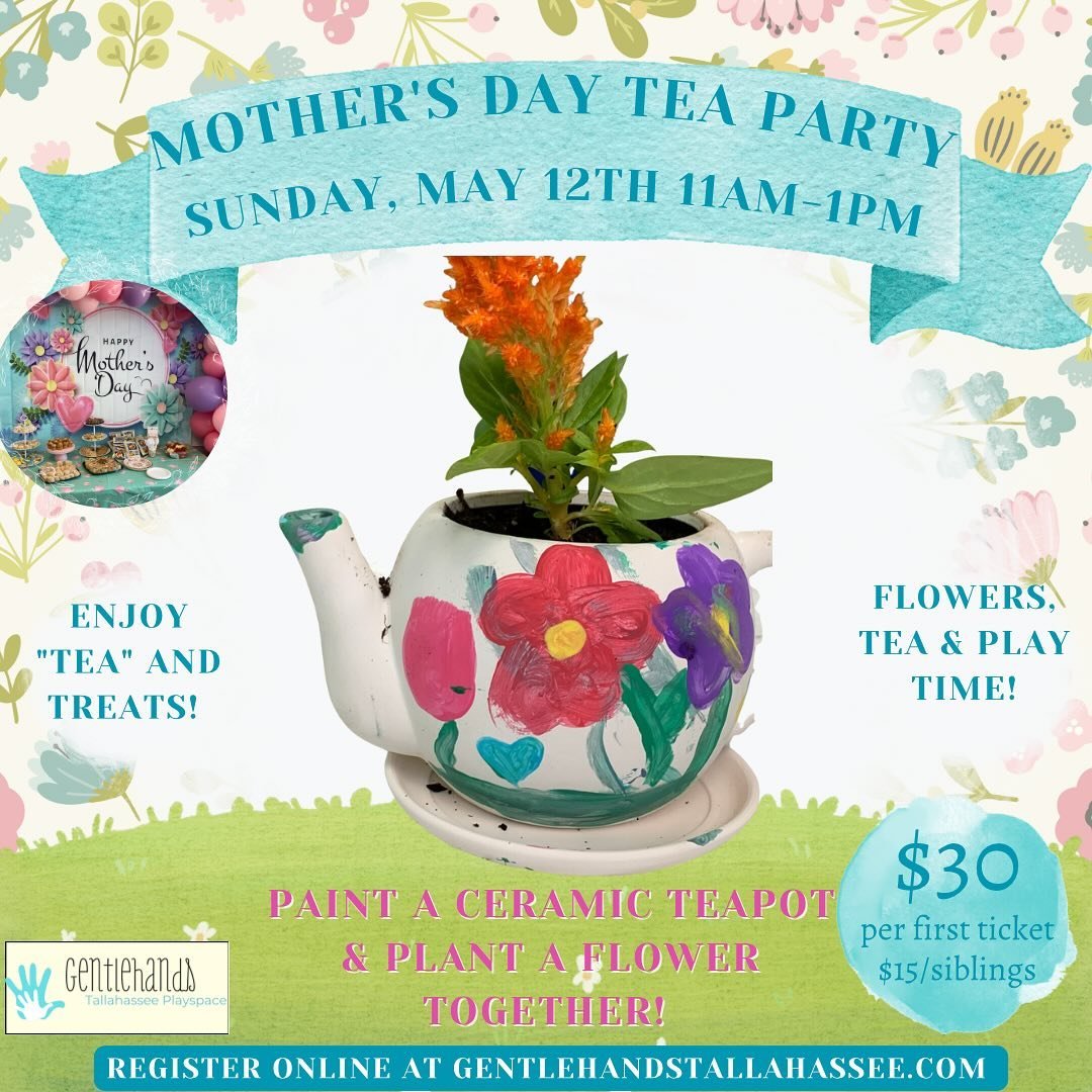 Join us for an amazing Mother&rsquo;s Day outing for your family! Our 3rd annual Mother&rsquo;s Day Tea Party is a two hour event that includes play, refreshments, and our event signature keepsake craft- painting tea pot planters. We will also plant 