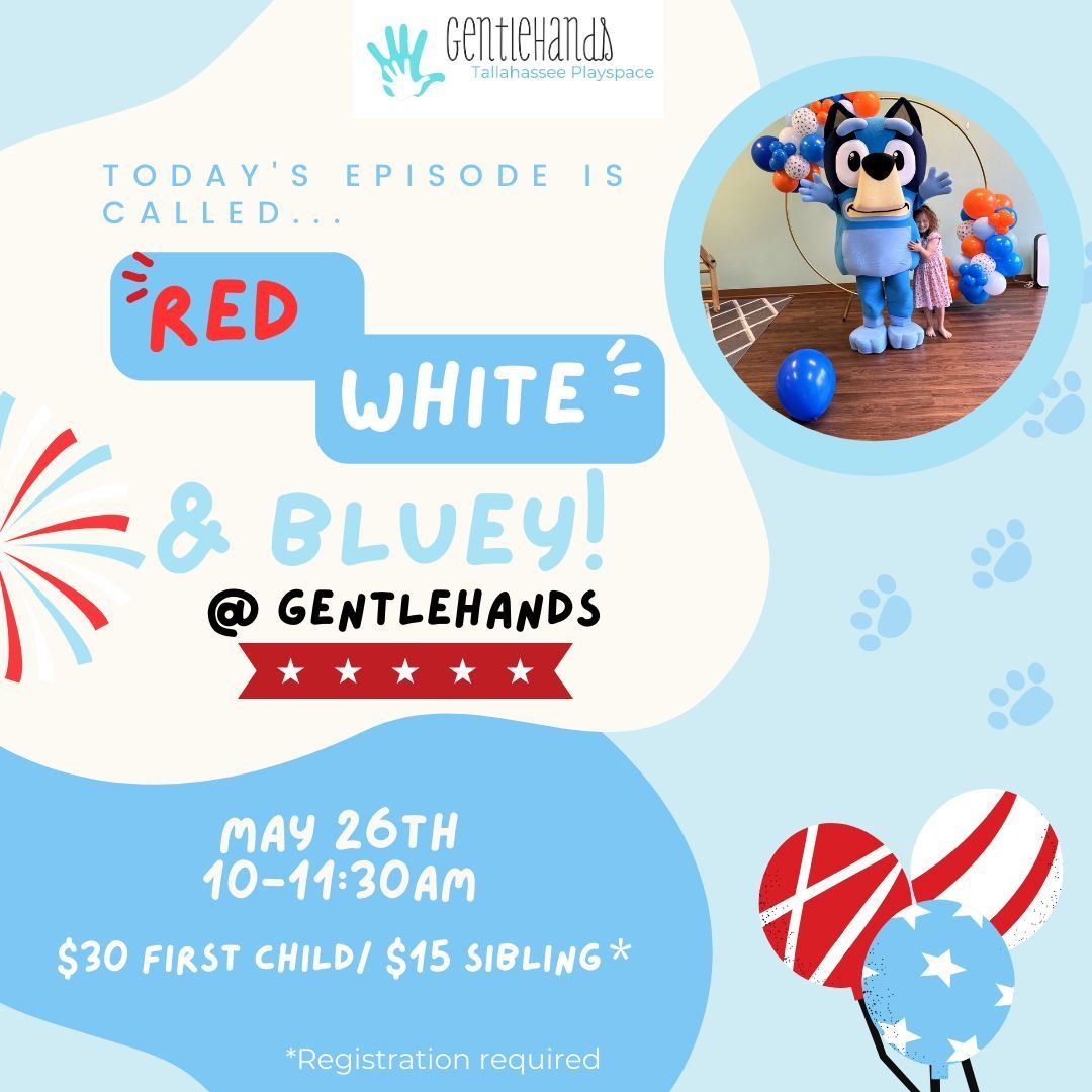 Bluey is coming for a fun red, white, and blue play session for Memorial Day Weekend. We will have photo stations with Bluey, playtime with Bluey, as well as play in the play area and themed sensory play and activities throughout the event. Tickets i