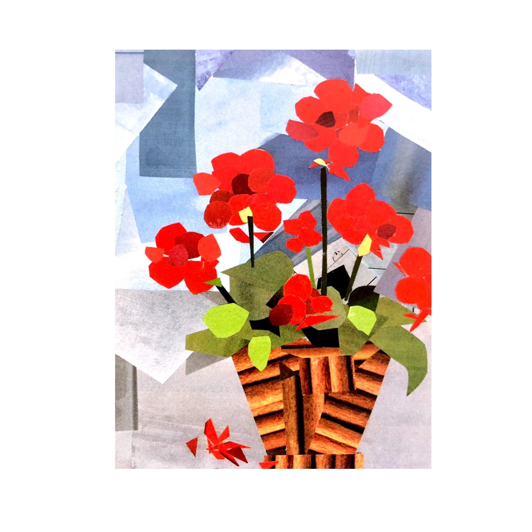 geranium collage note card