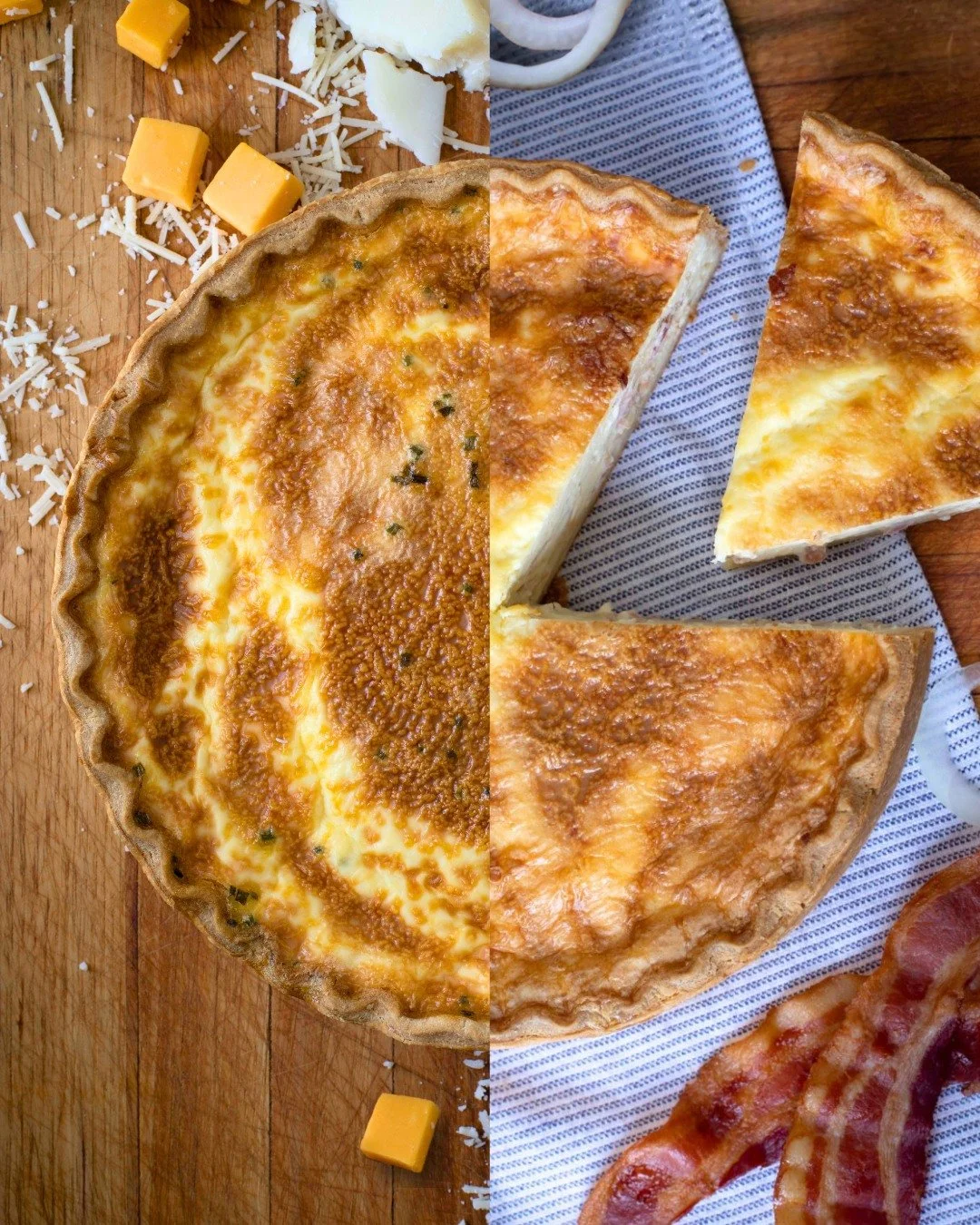 Make Father's Day easy this year. 

Our whole quiche are available in two flavors:
🥓 Bacon &mdash; smoked bacon, caramelized onion, Parmesan
🧀 Four Cheese &mdash; Gruy&egrave;re, yellow cheddar, Havarti, Parmesan

Made in-house with our flaky pastr
