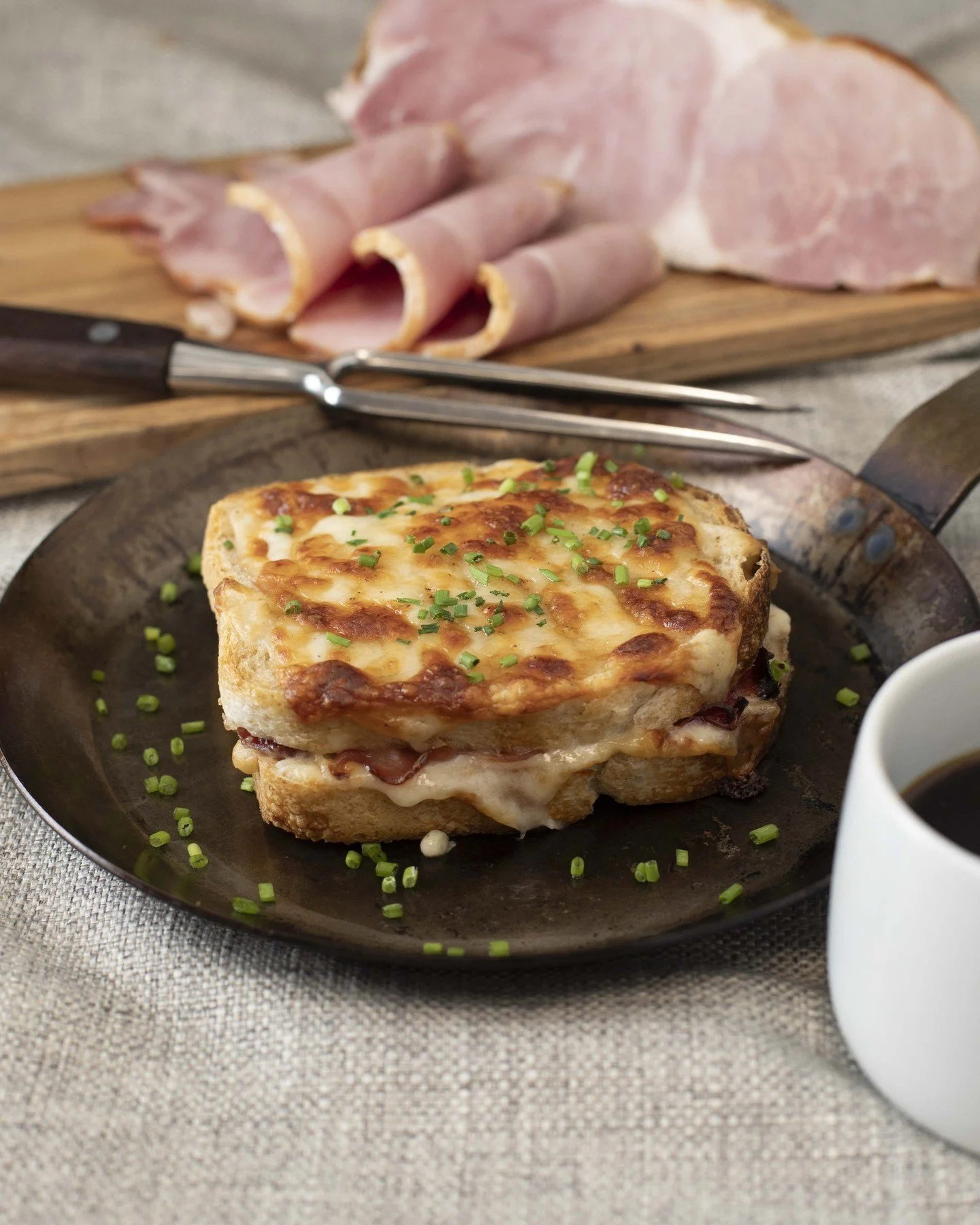 TGIF, our Croque Monsieur is back!

This classic French breakfast sandwich is only available on Fridays, and they go quick. With melty Gruy&egrave;re, savory smoked ham, and creamy b&eacute;chamel on toasted Pain de Campagne, it's worth the wait!