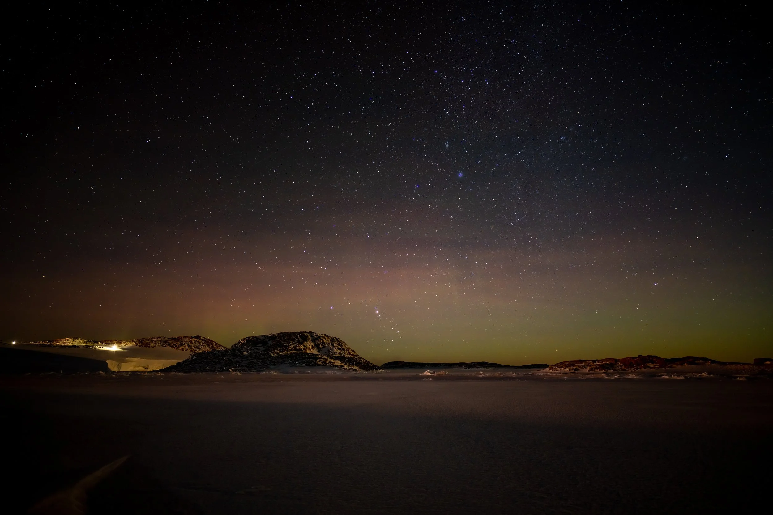C243 - 9th of May 2022 8:43 pm - Aurora to the west of Casey wharf with Budnick Hill in the foreground