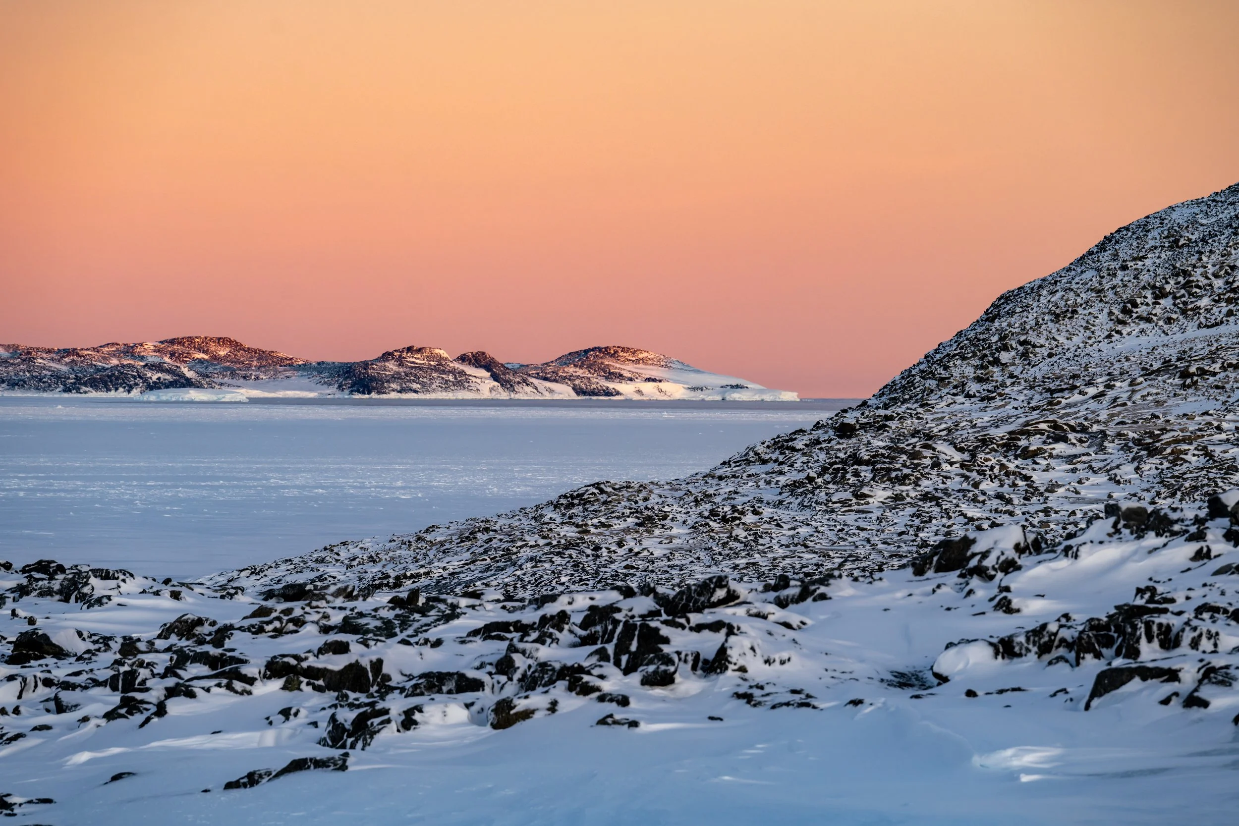 C279 - 8th of May 2022 9:32 am - the pastel colours of sunrise over western end of Odbert Island and across Hiegel Passage from Robbos hut