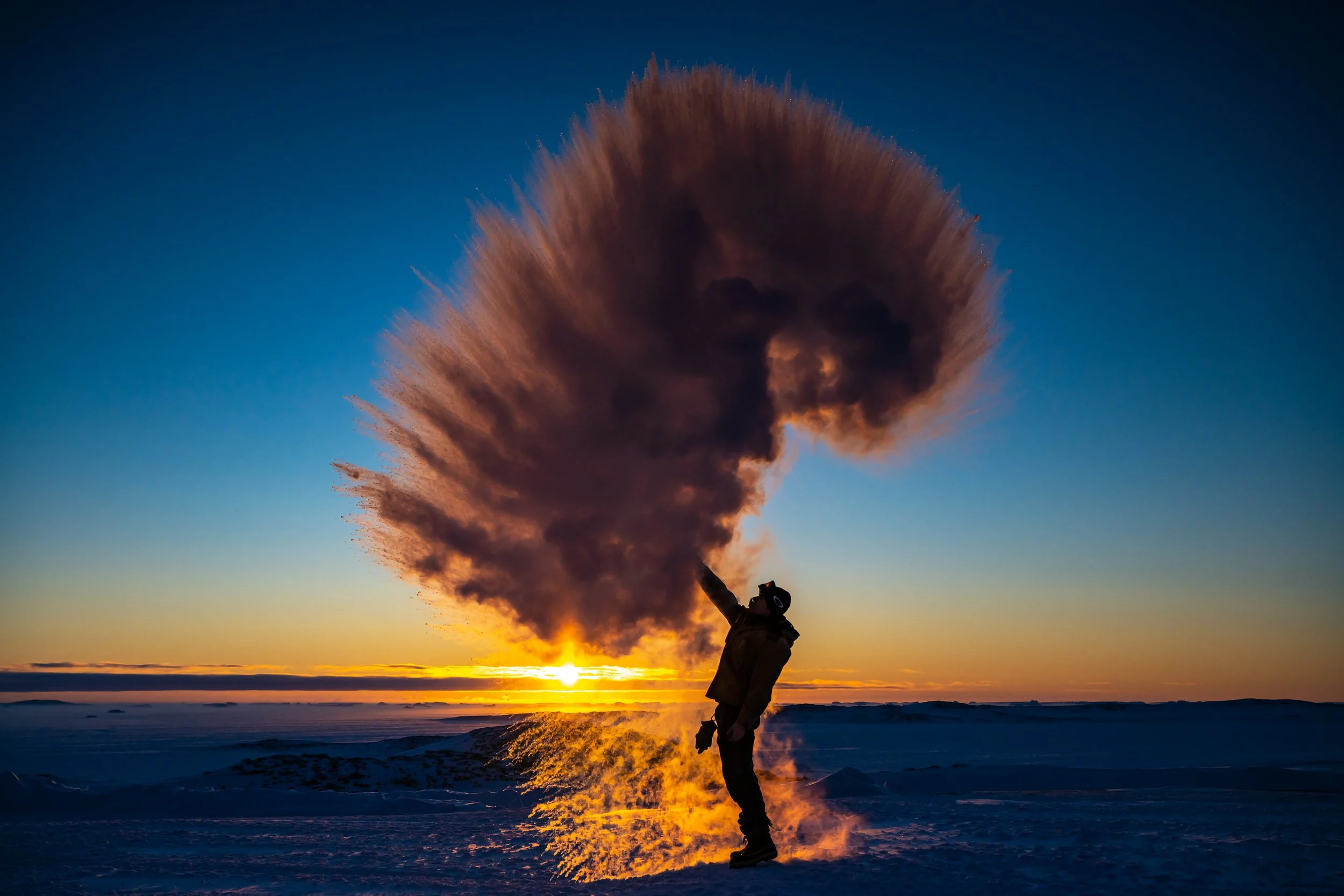 C330 - 29th June 12:55 pm - Ben making a cloud by throwing a jug of hot water into the very cold air