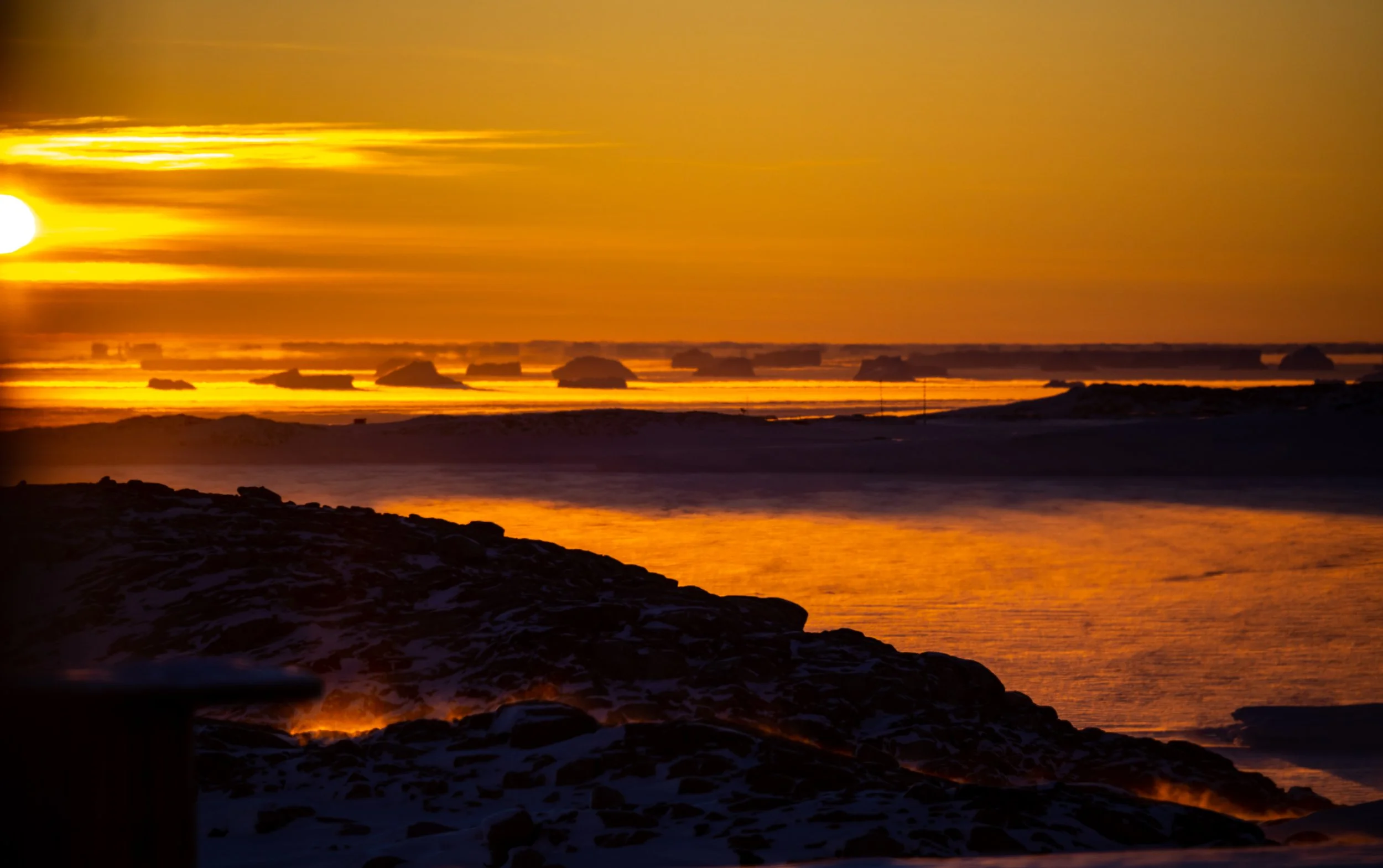 C344 - 13th of June 1:01 pm - awesome sunset over the icebergs in Newcomb Bay