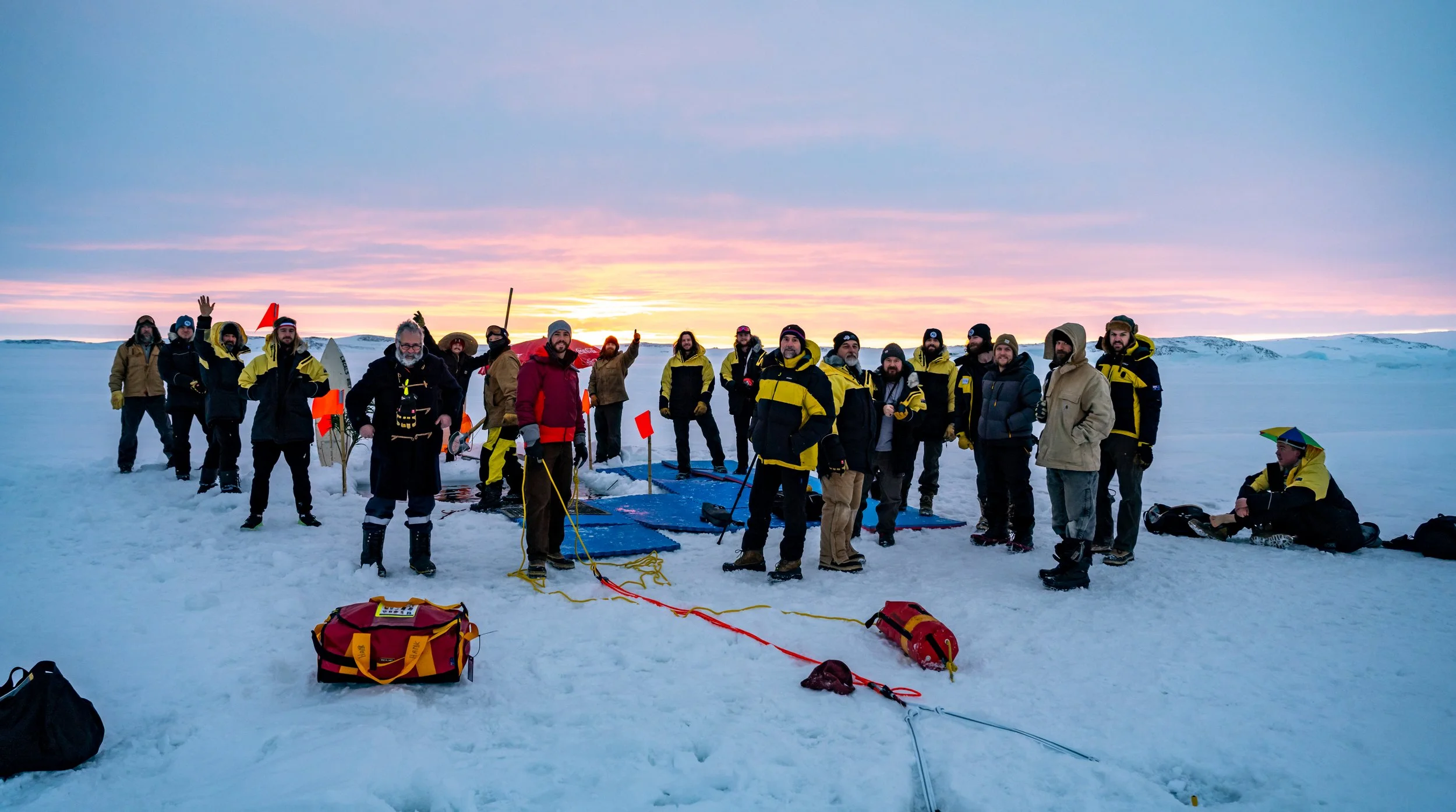 C366 - 20th of June 11:20 am - Most of the winter crew gathered around the 'swimming pool' for the Mid Winter swim
