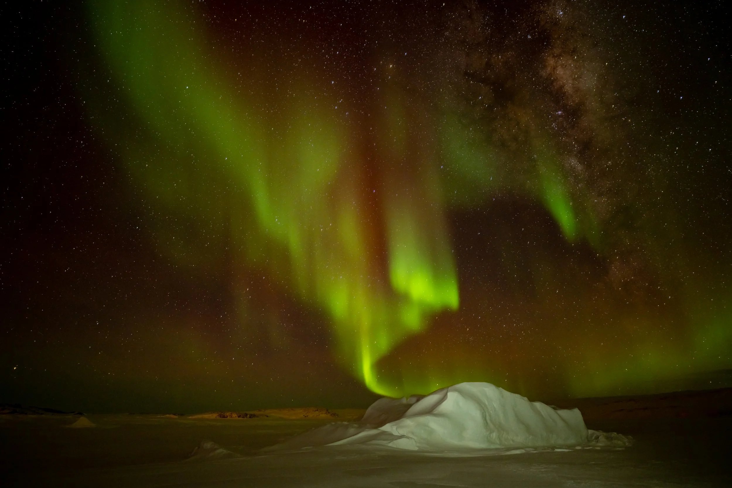 C378 - 25th of June 8:47 pm - this very expansive Aurora and Milky Way was taken whilst on the sea ice
