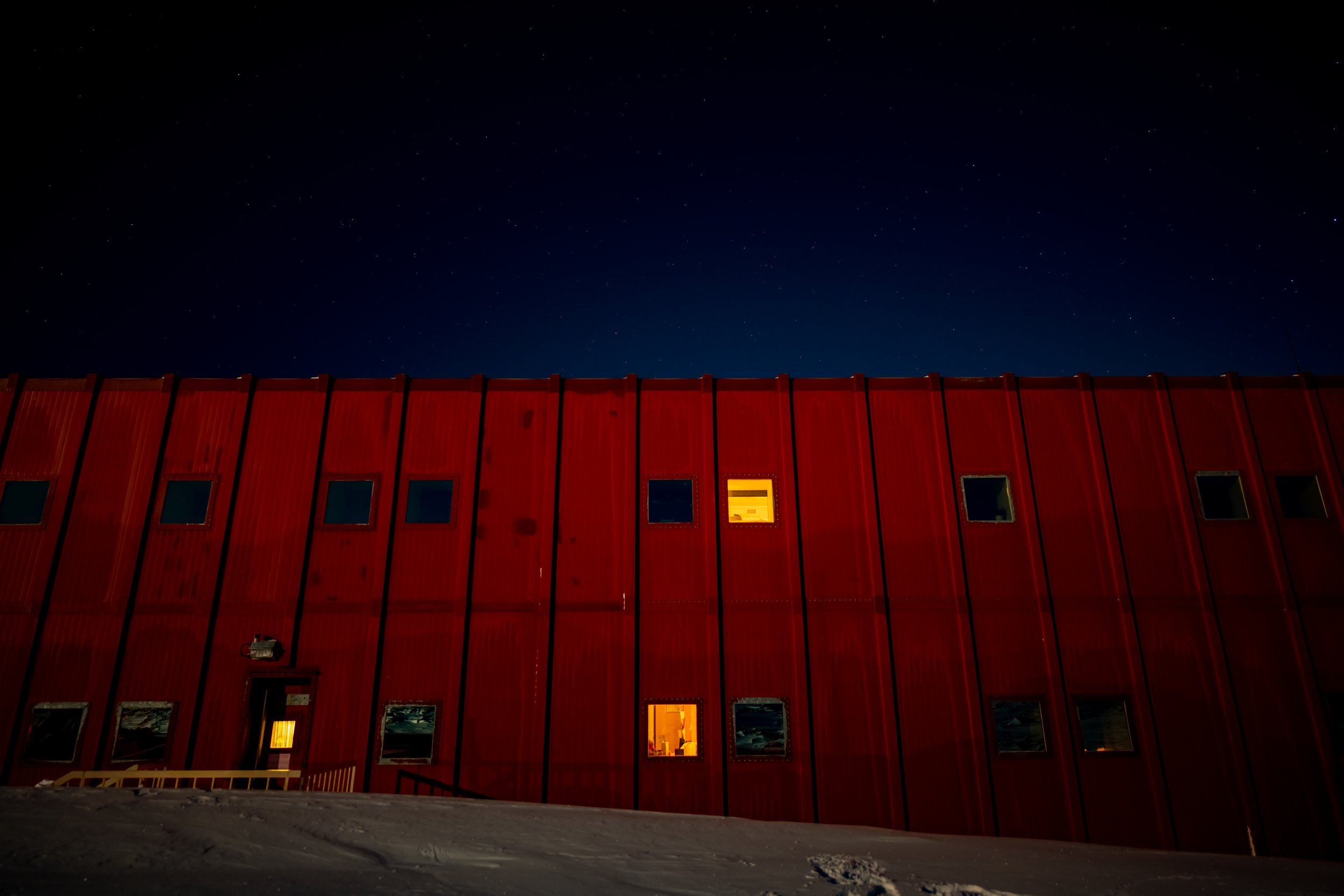 C405 - 13th of July 7:45 am - Bramwell waiting for me in My room (with the light) on the Ground floor of the Red Shed 