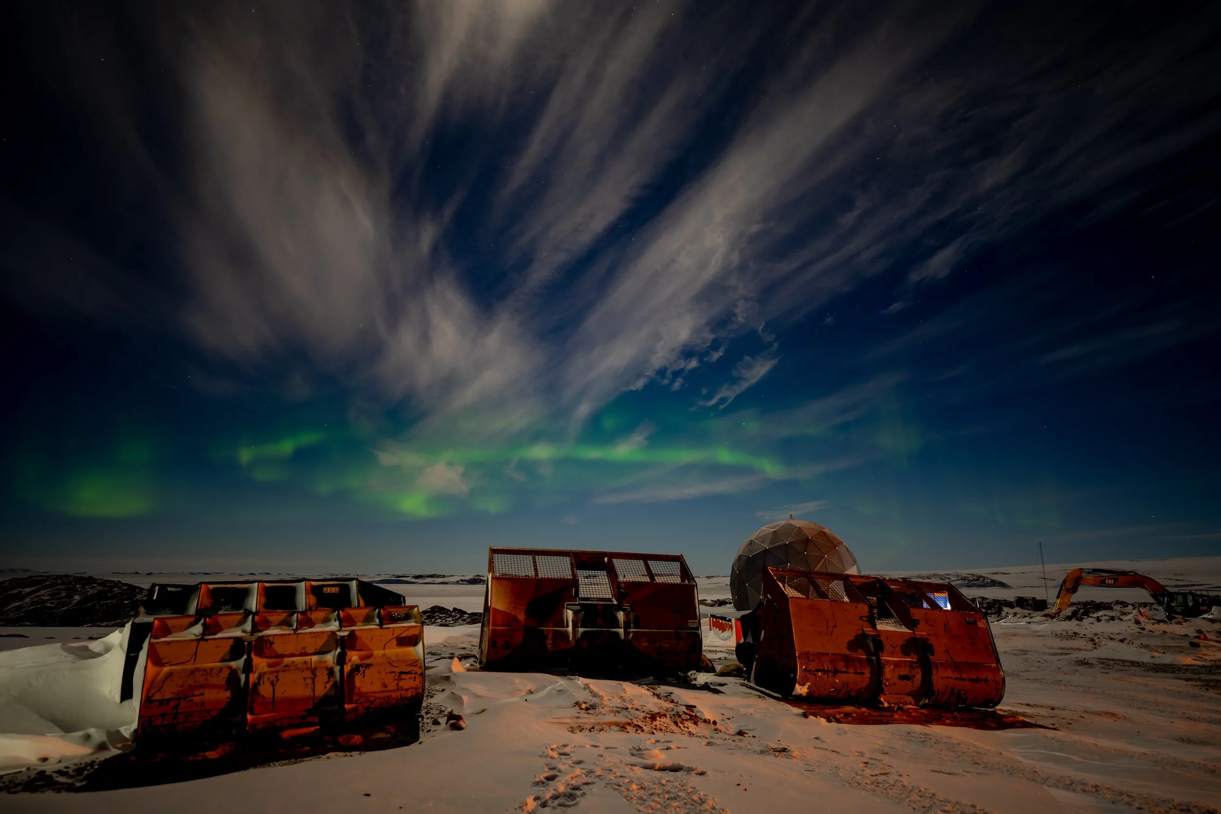 C424 - 12th of July 11:14 pm - Moonlight illuminates the high cloud and landscape whilst a weak Aurora happens to the north