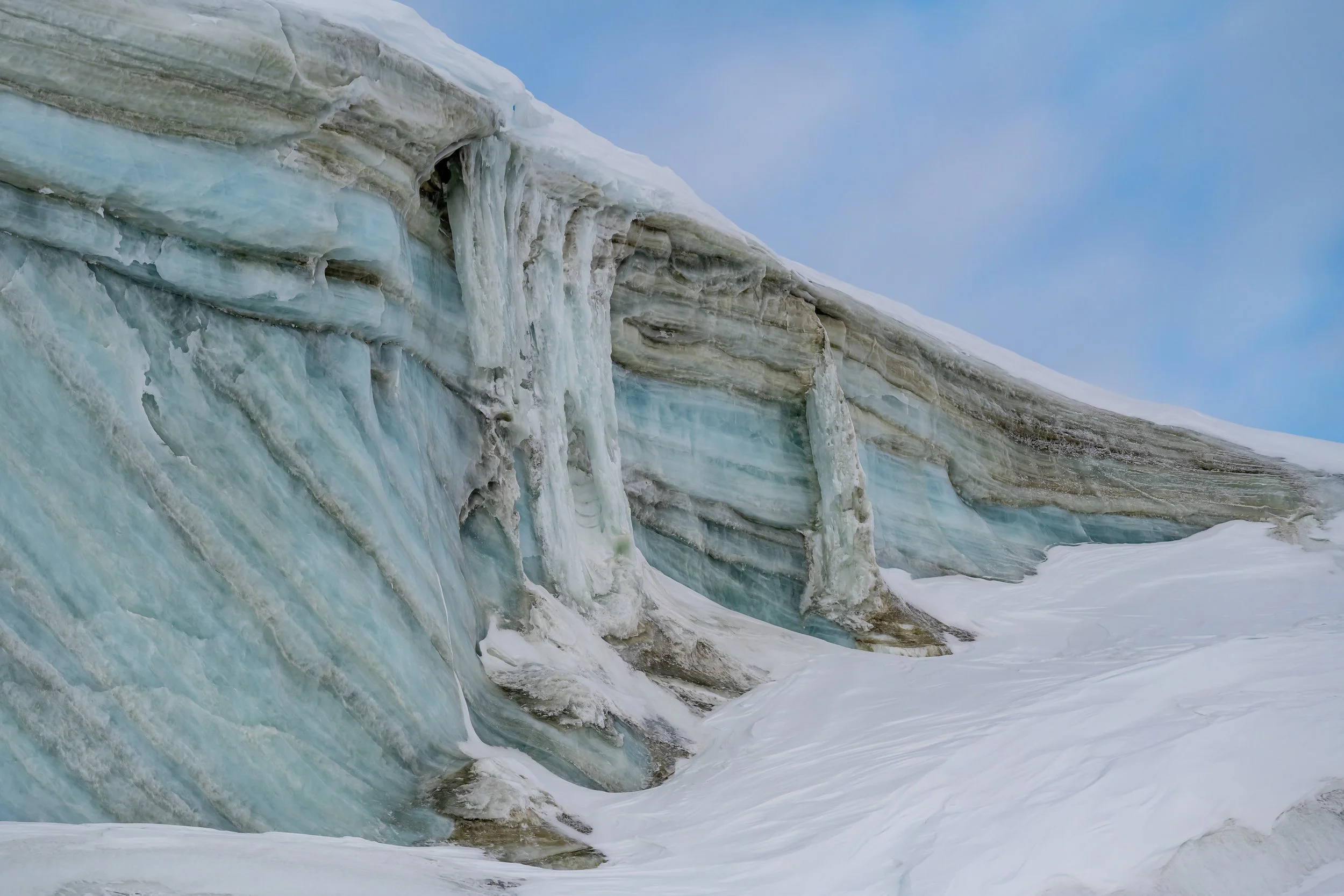 C478 - 21st of August 12:14 pm - Incredible ice cliffs on a walk on the sea ice around the Swain Group of islands