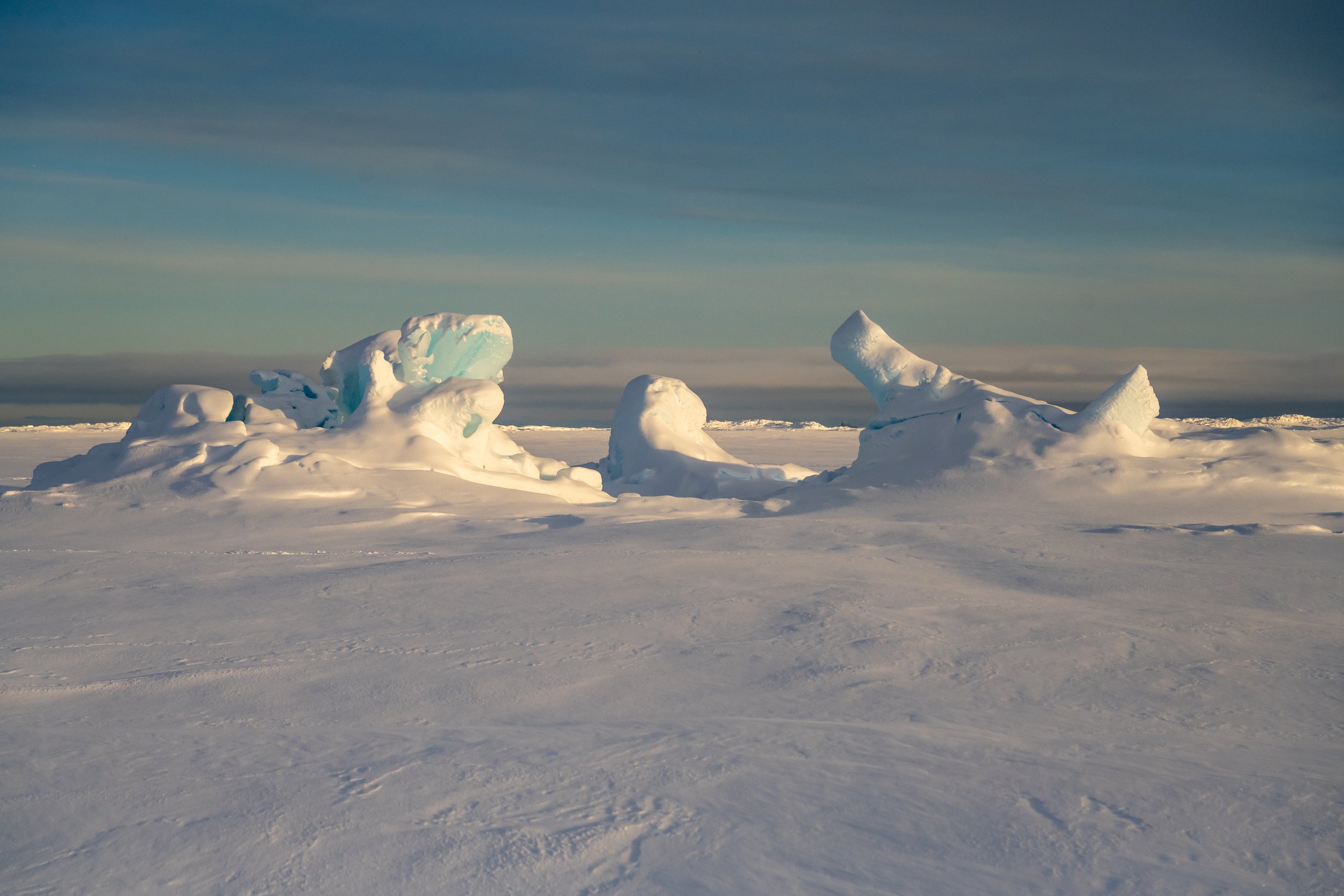 C481 - 7th of August 11:05 am - Walk on the sea ice amongst the Swain Group of islands - small rafted ice bergs