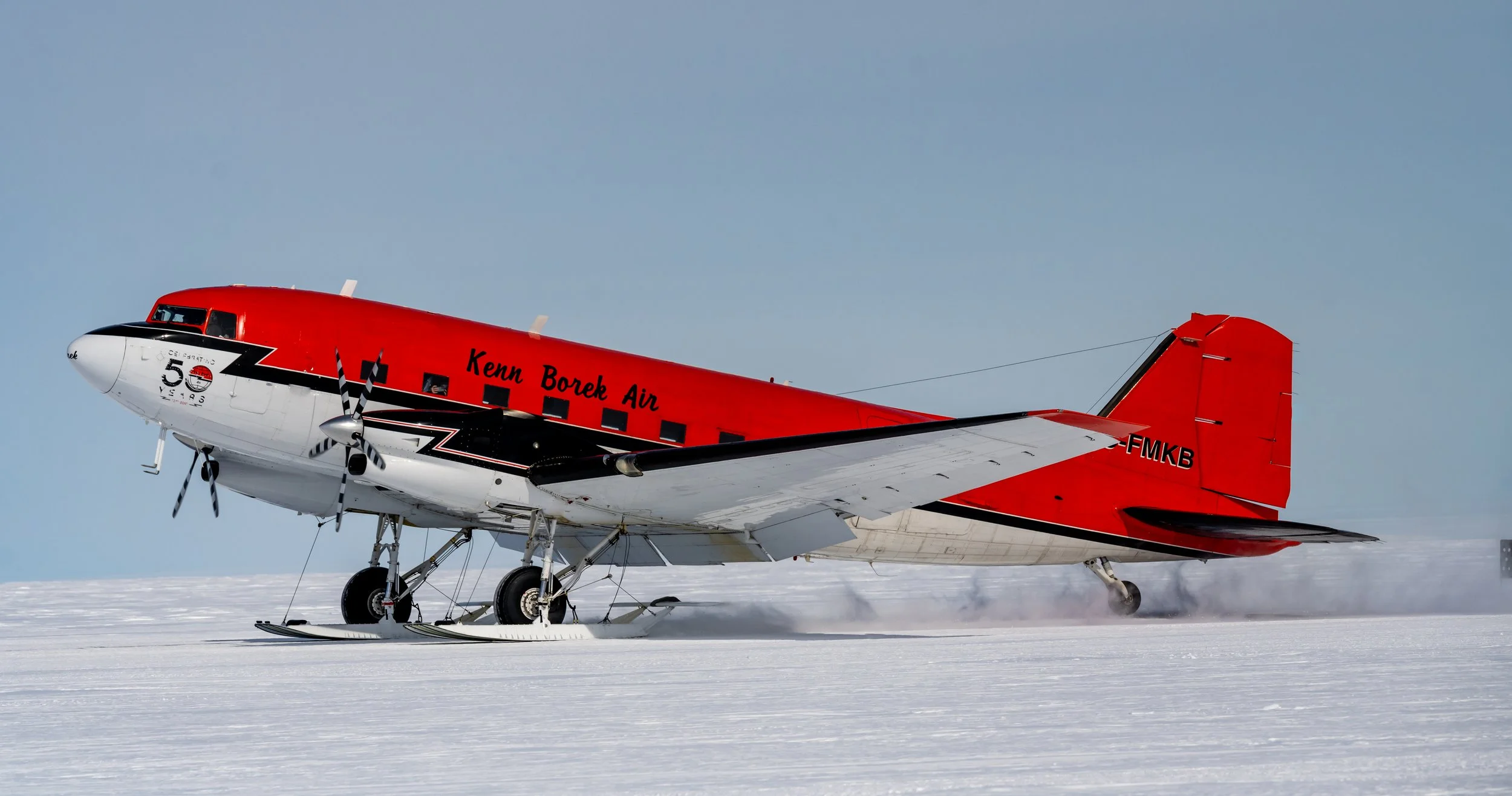 C588 - 29th of October 3:12 pm - Ken Borek Basler C-FMKB (US program) just landing at the Casey Skiway after arriving from McMurdo Station 