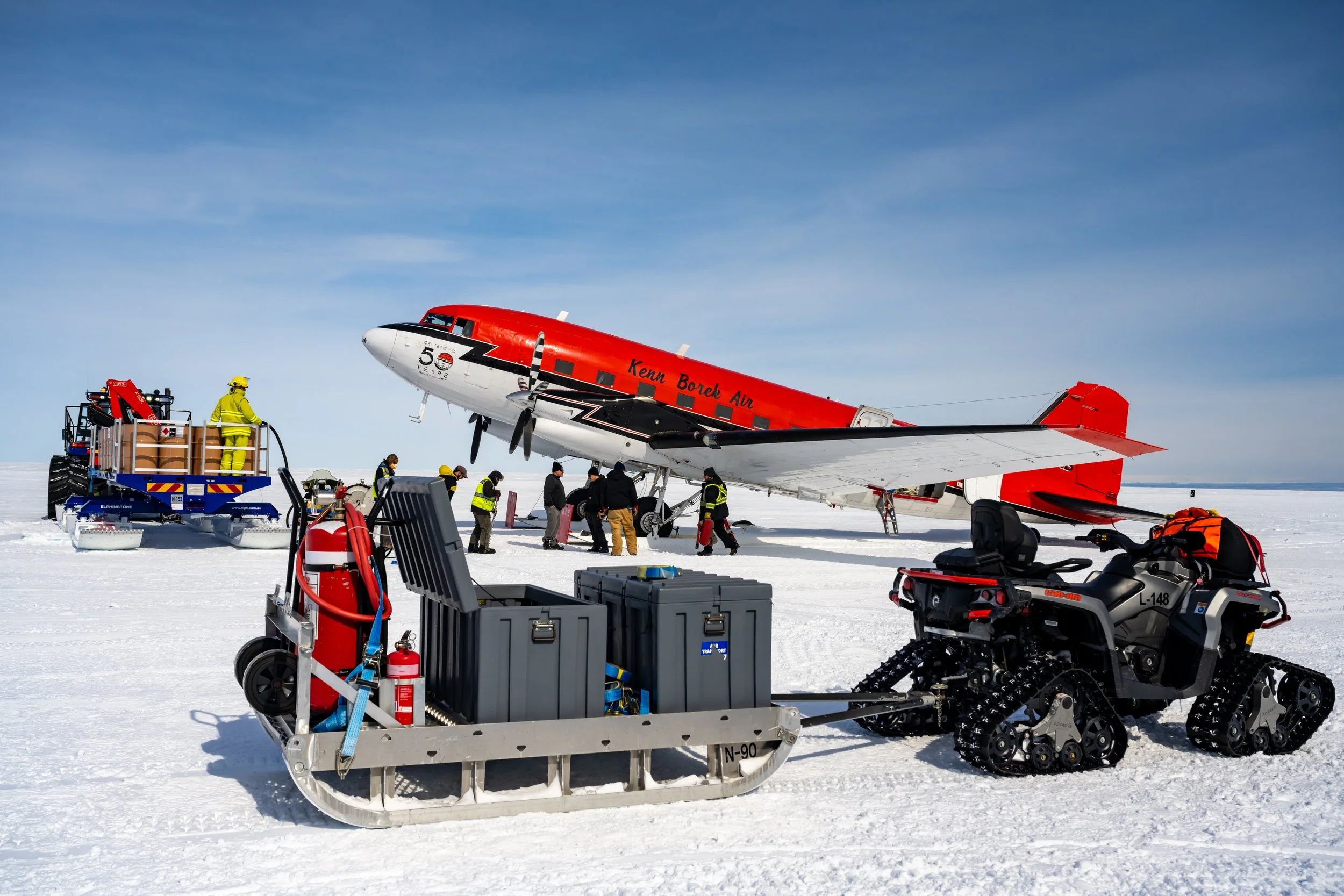 C611 - 29th of October 3:31 pm - Ken Borek Basler C-FMKB (US program) being refuelled at the Casey Skiway before returning to McMurdo Station 