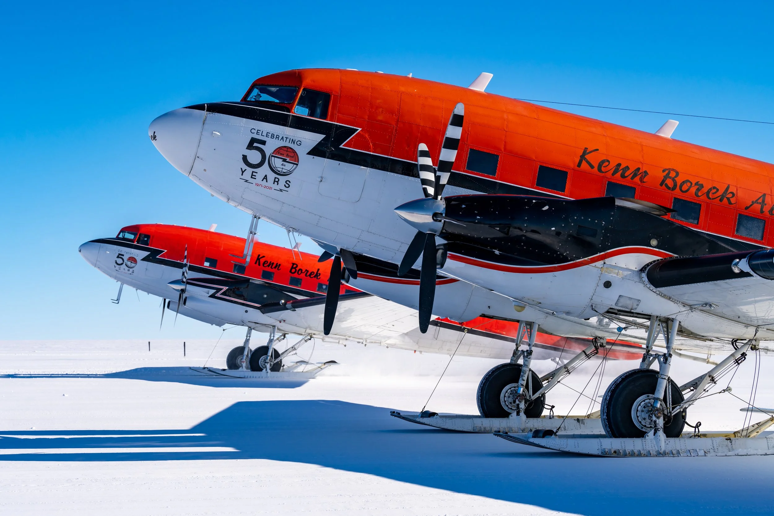 C668 - 12th of November 2022 7:50 pm - Ken Borek Baslers C-GJKB (Aus) and C-FMKB (USA) at Casey Skiway after both arrived from McMurdo Station