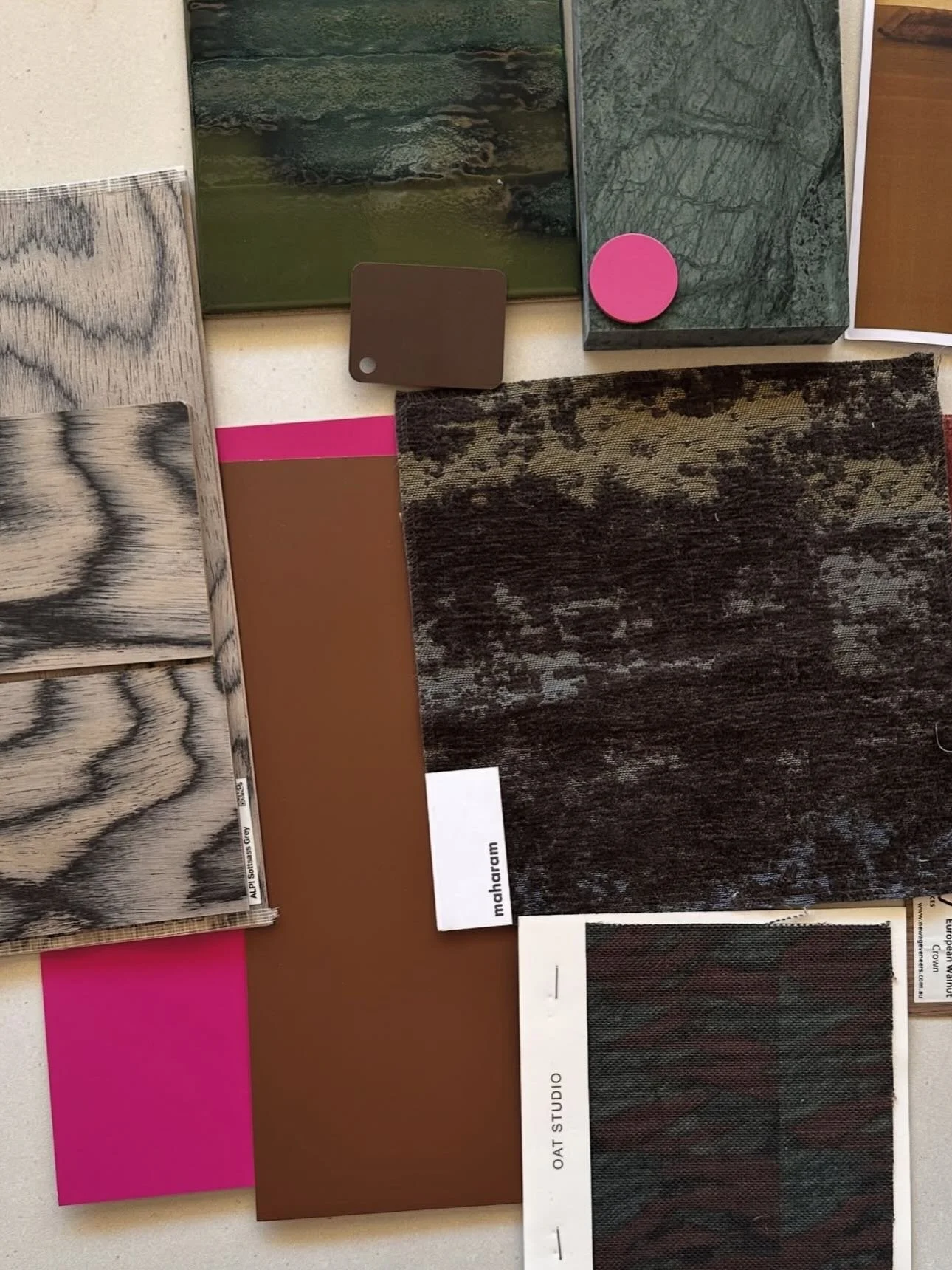 These @_studio.shields selections &hearts;️ 
Thanks for including our new Layered Reflections design on heavy Oatmeal Belgian linen in Burgundy, love it all x