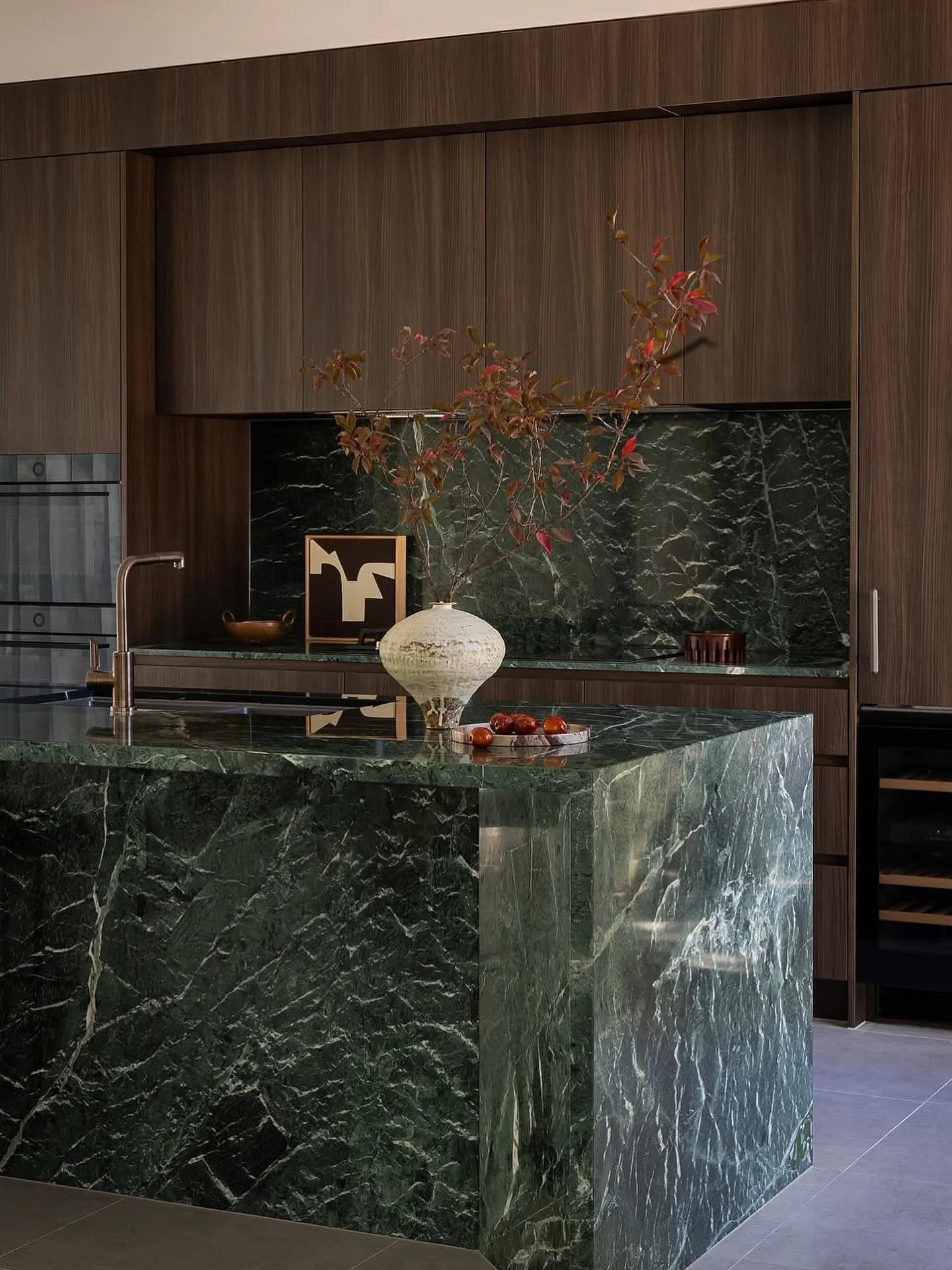 One more of this stunning space, we can&rsquo;t get enough! 
These colours 🤎💚

My original artwork looking right at home, thanks for featuring @clayinteriorsau ✨

@pioneerkitchenscanberra 
@turcoassociates 
@kin_studio_co