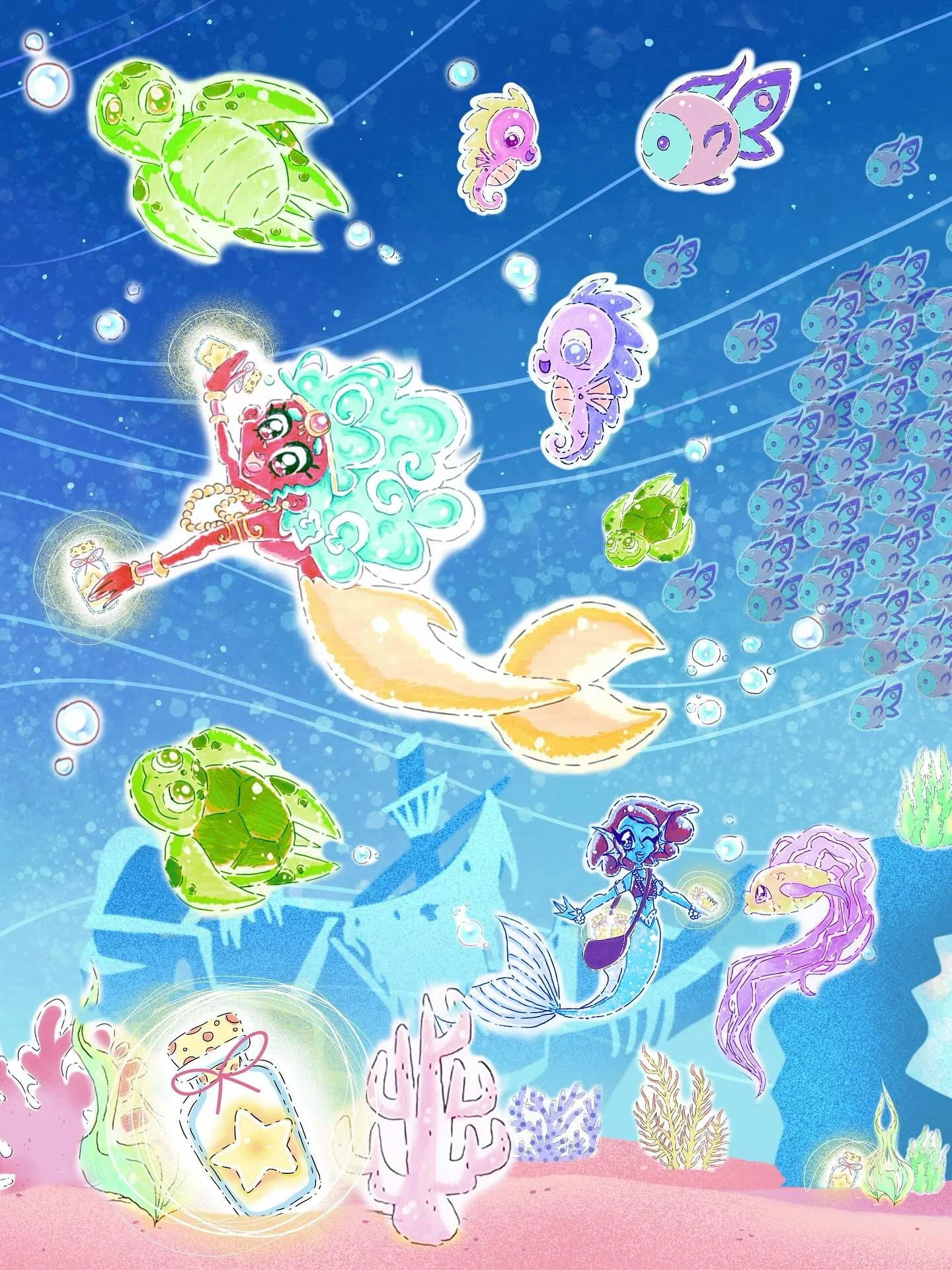 🧜&zwj;♀️The Wish Keepers🌟

Deep beneath the waves, three mermaids guard a secret world: where children&rsquo;s wishes drift inside bottles, waiting to be found. 🌈💌 

Every wish glows softly, lighting the path to Atlantis and the dreams that never