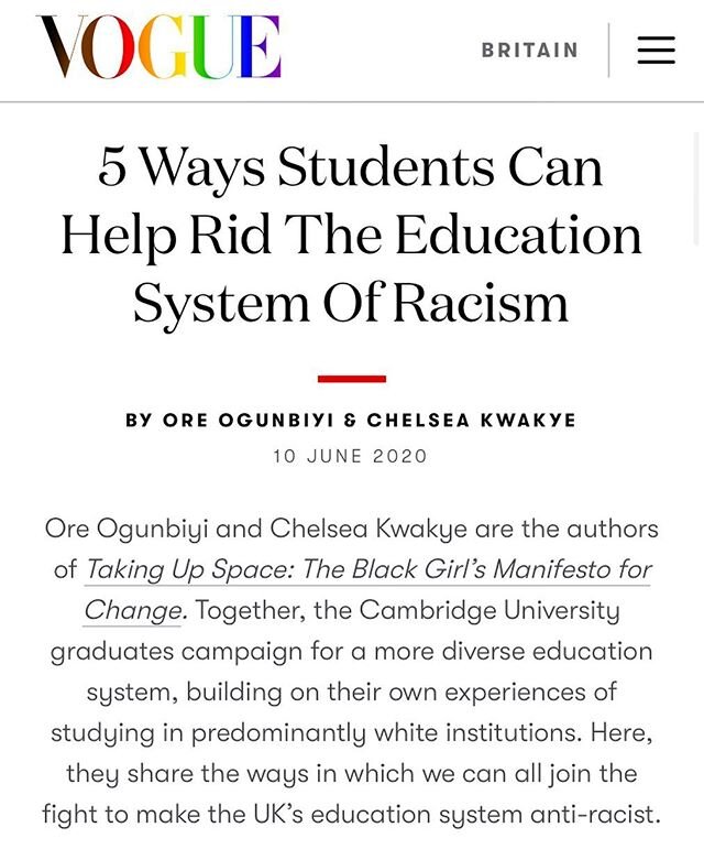 In our first ever piece for @britishvogue , we offer some advice for students looking to make the best out of an education system seeped in racism. This isn&rsquo;t a new fight and it&rsquo;s going to require us to sustain our efforts even when #Blac