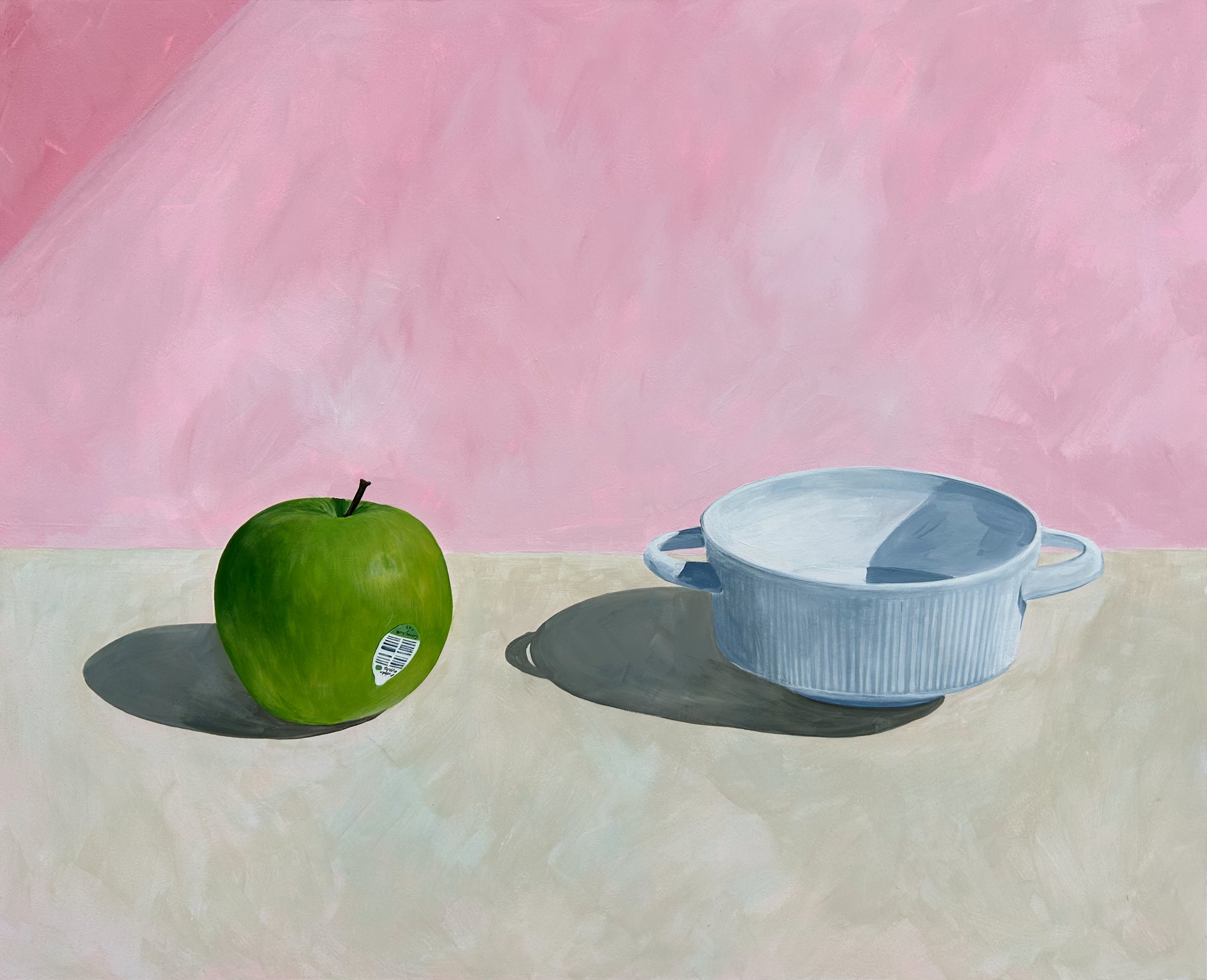 apple and bowl on pink