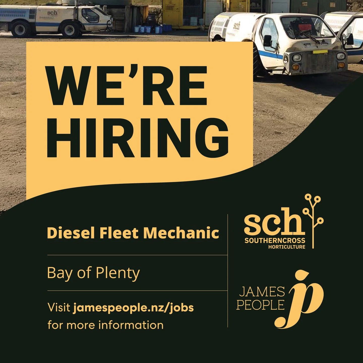 🔧
Be the go to person for servicing and repair of a large range of vehicles and machinery used in the management and construction of kiwifruit orchards with Southern Cross Horticulture. Grow your future here!

Discover more and apply: jamespeople.nz