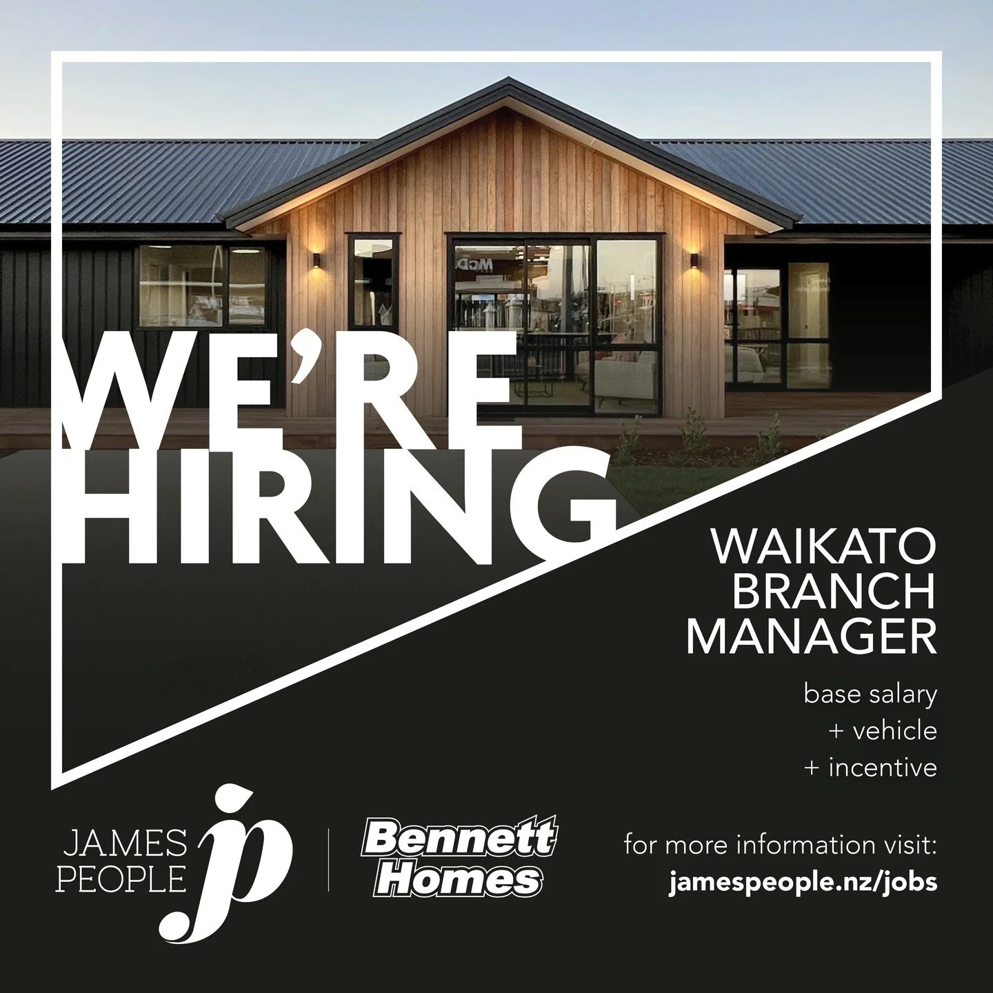 Lead sales, project management, and operations for @bennetthomes.co.nz Waikato in a growing business with branches nationwide.

You've got to check out this great opportunity!

Visit our website to find out more: jamespeople.nz/jobs