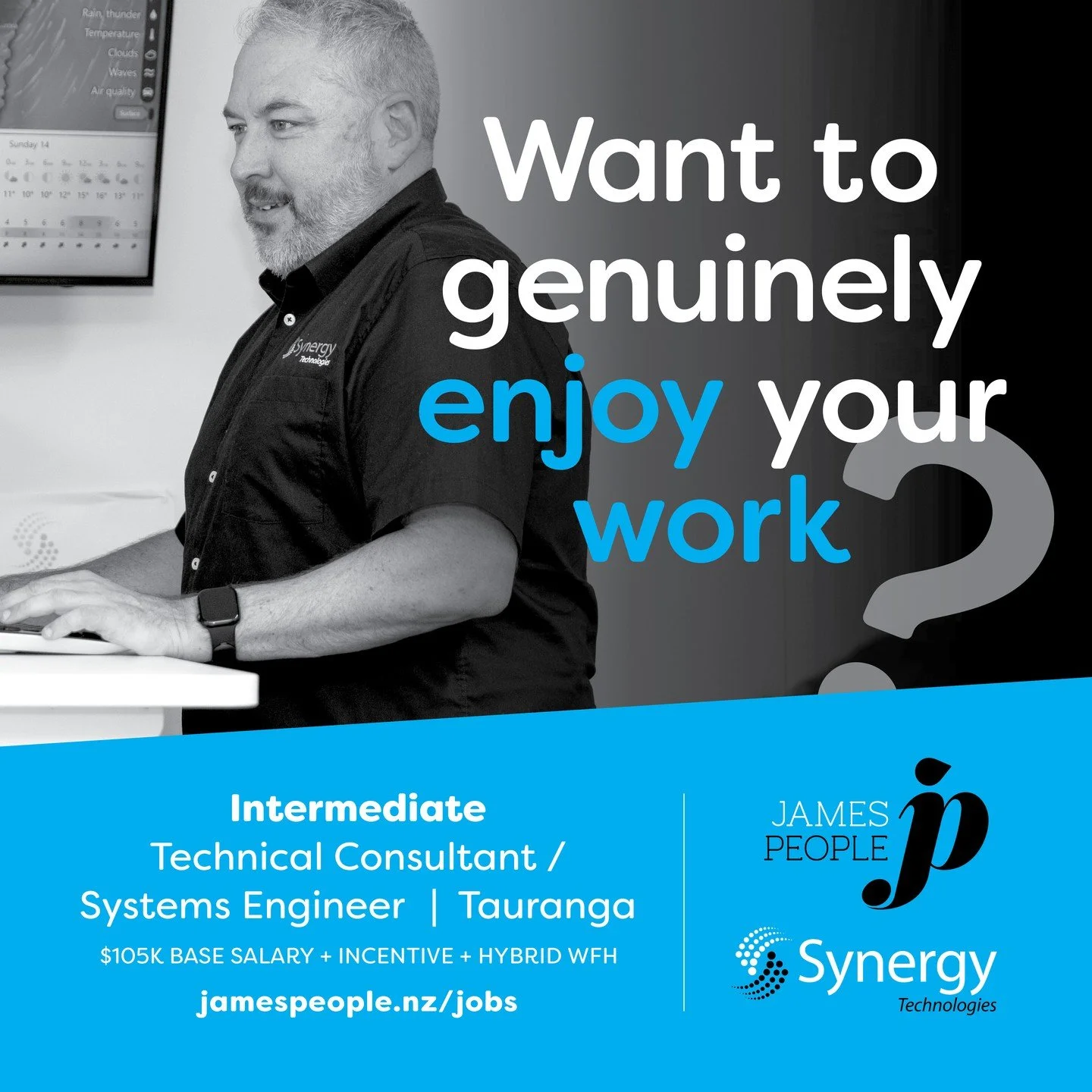 If you want to genuinely enjoy your work with a team of values driven people and only the best customers in the Bay of Plenty, then Synergy Technologies Ltd. is for you! 
We are looking for an Intermediate Technical Consultant / Systems Engineer (SMB