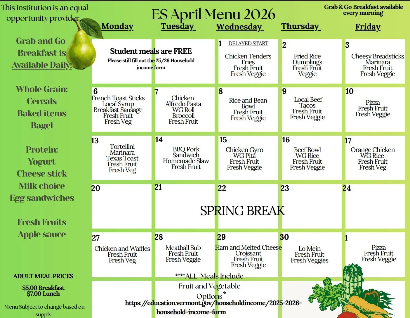 April school menu