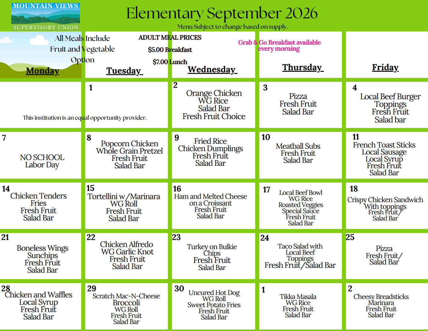 September lunch menu