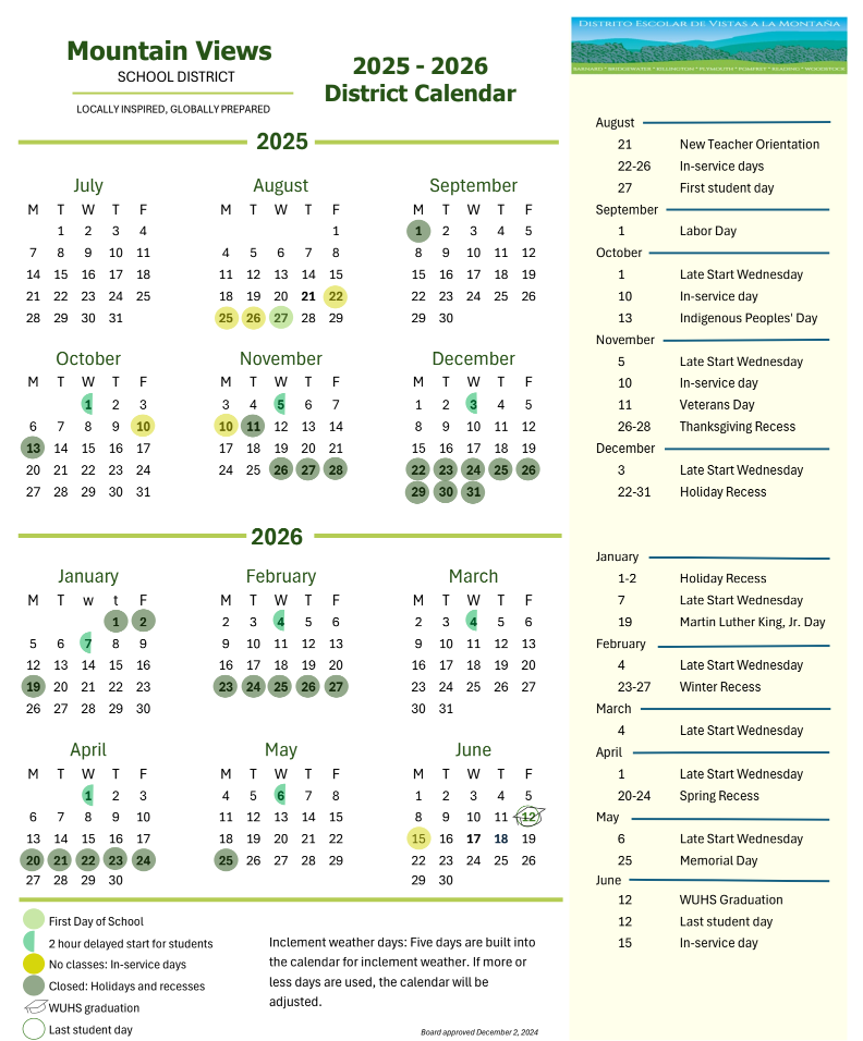 2025/2026 school calendar
