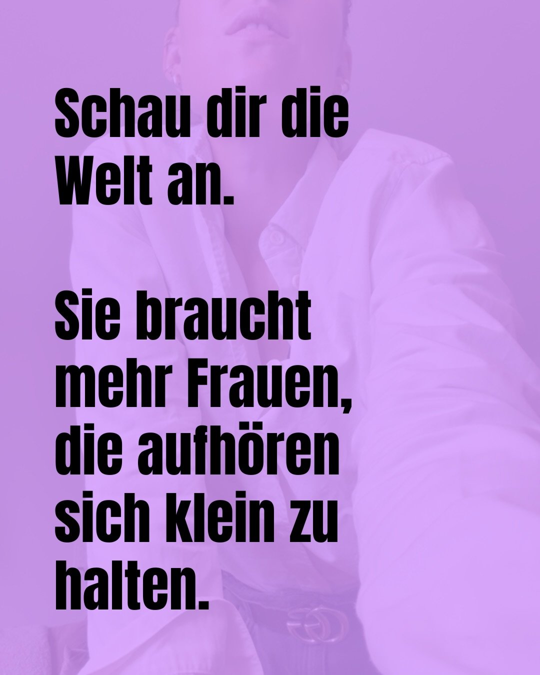 Schau dir die Welt an.

Sie braucht mehr Frauen die aufh&ouml;ren sich klein zu halten.

Das ist der Grund warum ich den Xclub gebaut habe.

F&uuml;r Schweizer Frauen die keinen Bock mehr haben auf:

&bdquo;Sei realistisch.&rdquo;
&bdquo;Was werden d