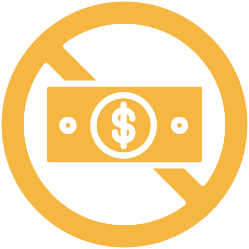 No cash or financial transaction symbol, with a slash through it indicating no money or no financial exchange allowed.