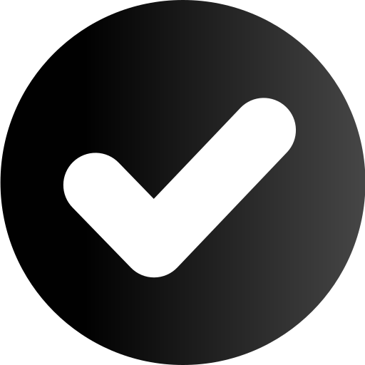 A black check mark inside a black circle on a transparent background.