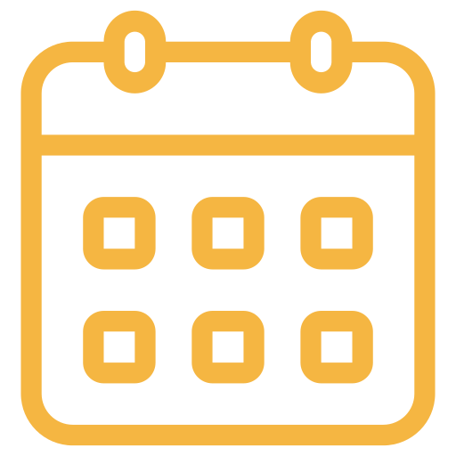 Cartoon icon of a calendar with six squares representing dates.